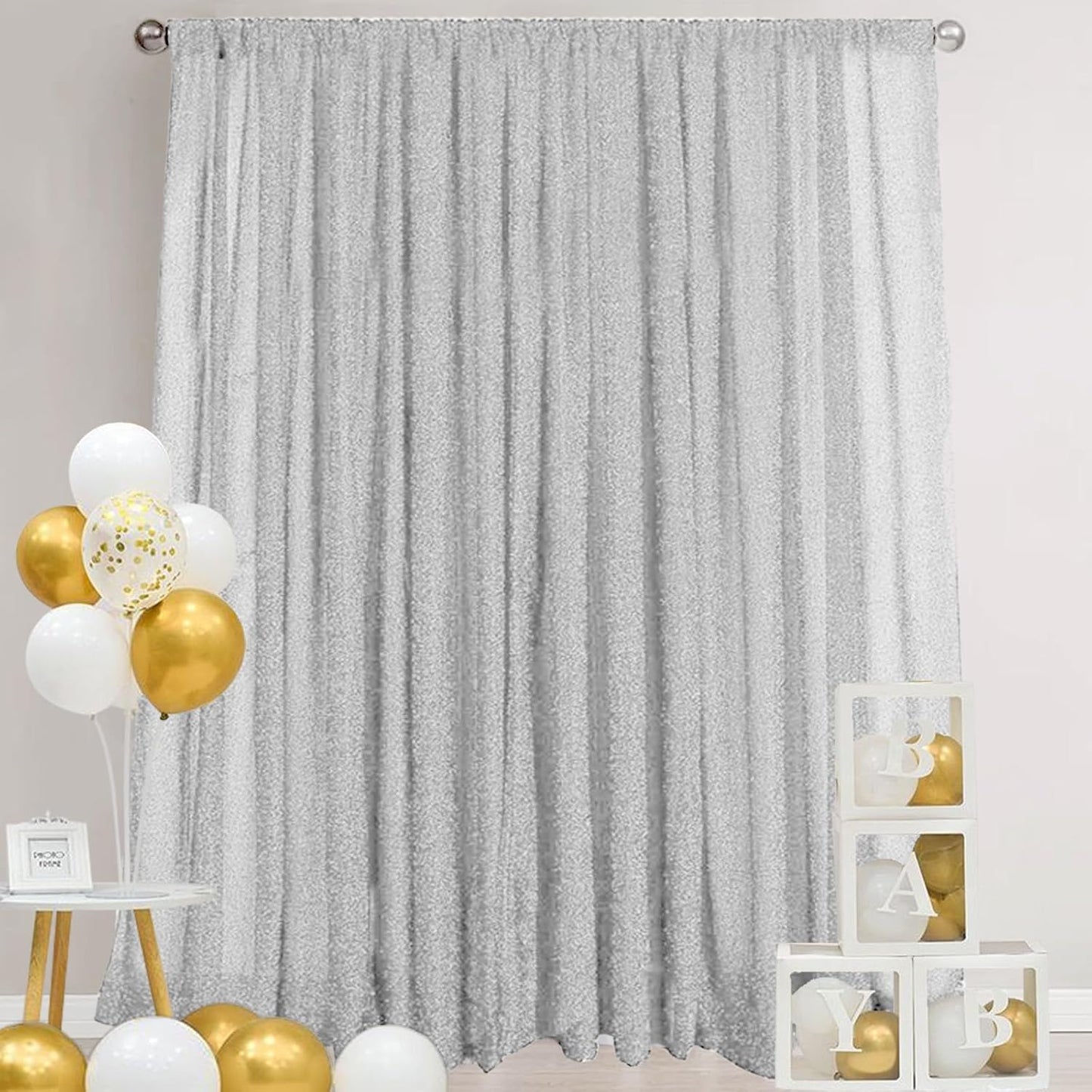 10FT x10FT Silver Metallic Spandex Backdrop, 1 Panel Glitter Sheer Photography Background, Stretchy Spandex Fabric for Wedding, Party, Baby Shower, Photo Booth Decor