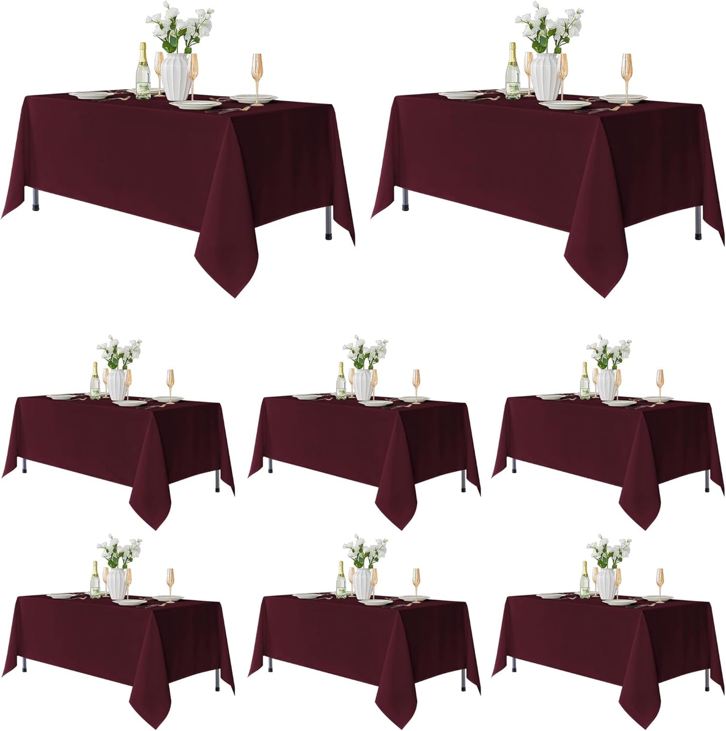 Fitable 8 Pack Table Cloth Rectangle Table: Stain and Wrinkle Resistant Tablecloth Rectangular, Washable Polyester Tablecloths for Wedding Party Dining Banquet Event Catering(Burgundy, 70x120 Inch)