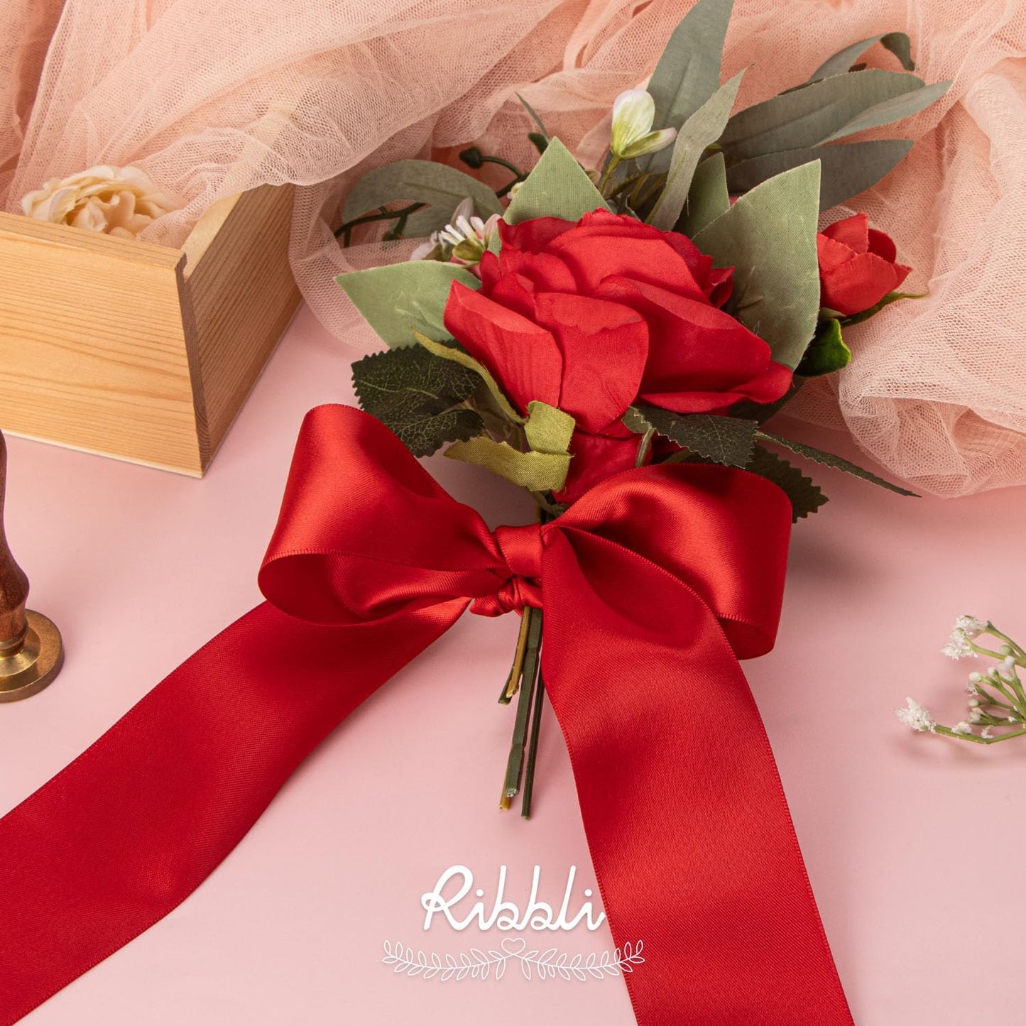 Ribbli Red Double Faced Satin Ribbon, 2” x Continuous 10 Yards,Use for Bows Bouquet,Christmas Gift Wrapping,Floral Arrangement