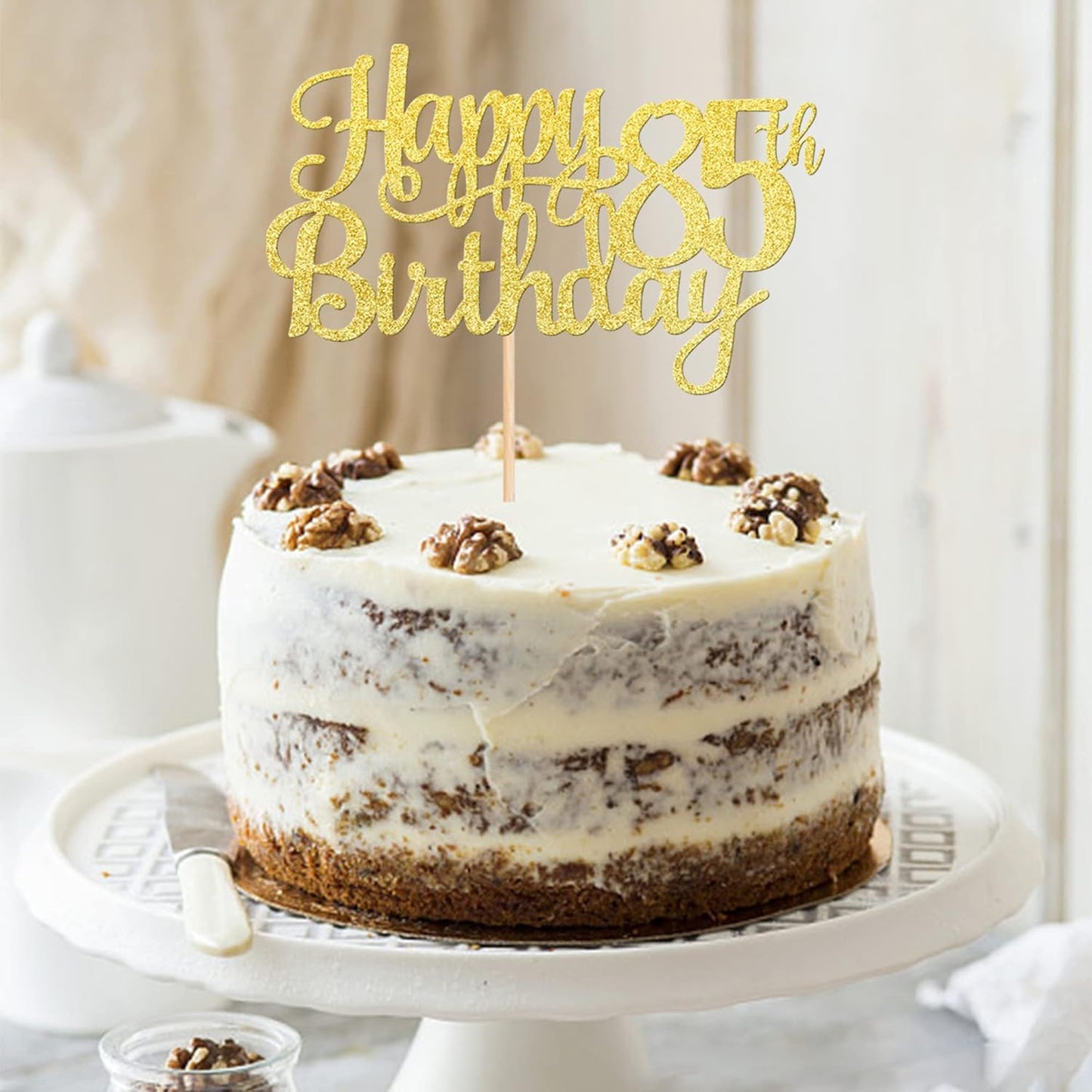 1 PCS Happy 85th Birthday Cake Topper Gold Glitter Cheers to 85 Years Birthday Cake Pick 85 Fabulous Cake Decoration for Happy 85th Birthday Theme Party Decorations Supplies