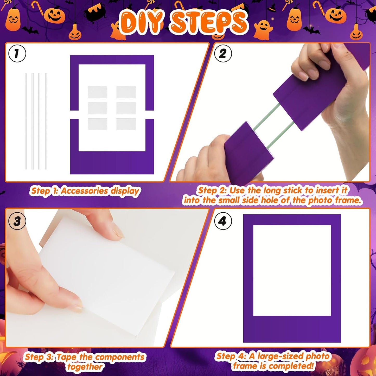 32 x 24 Inch Large Blank DIY Photo Booth Props Picture Frame Party Frame DIY Photo Booth Props Selfie for Birthday, Graduation, Christmas Holiday Party(Purple,Halloween)