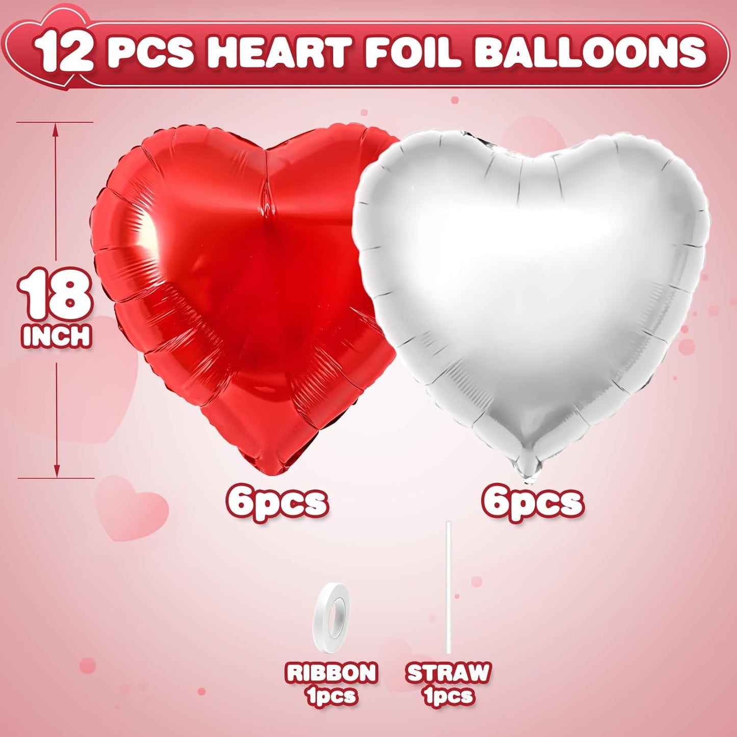 Red Silver Heart Balloons,12Pcs 18Inch Silver Red Heart Shaped Foil Helium Foil Balloons for Baby Shower Birthday Anniversary Wedding Engagement Party Decorations