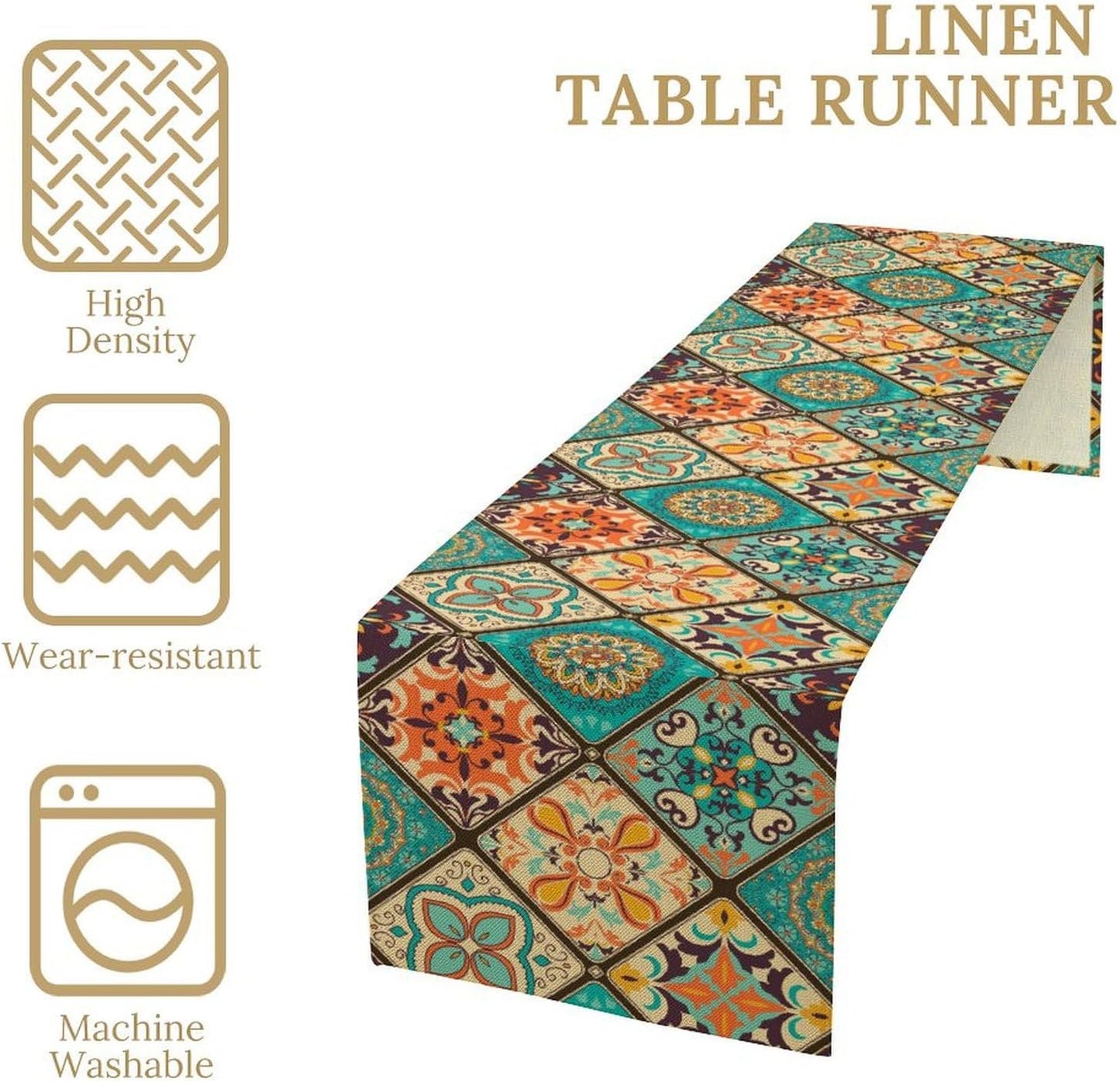 Boho Floral Table Runner,Vintage Bohemian Style Table Runner for Kitchen Dining Table Home Party Decoration 13x120 Inch