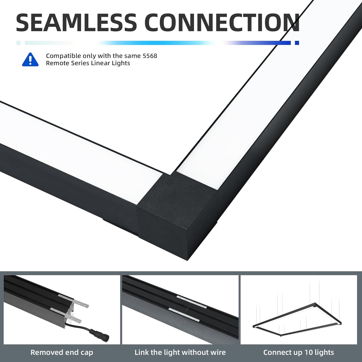 8FT x 4FT LED Linear Light Rectangular Set with Remote Control, 50W Seamless Connection, 3000K to 6000K Color Changing, Commercial Hanging LED Shop Light Fixtures for Office Work Shop Garages