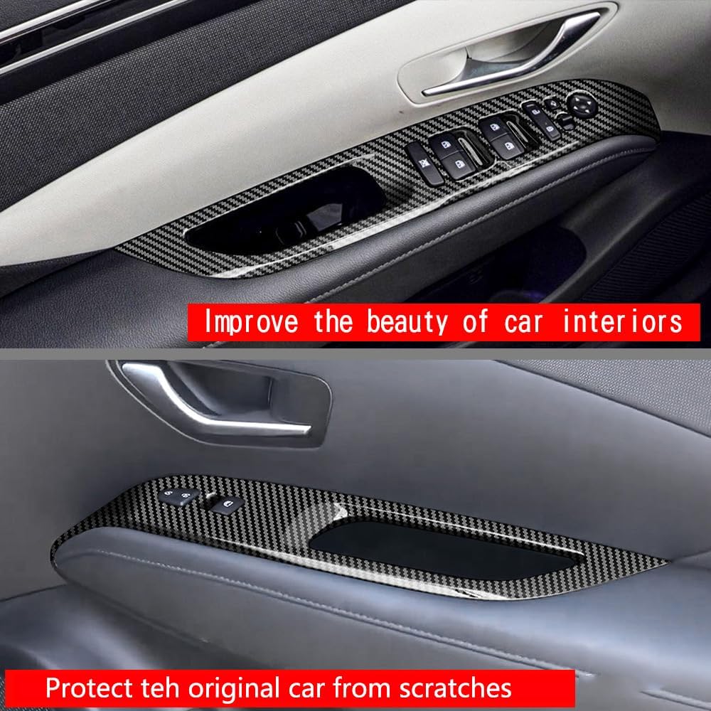 4pcs Carbon Fiber Style Front Rear Doors Window Glass Lift Switch Panel Cover Decorative Sticker Protection Car Interior Accessories for 2022-2024 Hyundai Tucson KT20
