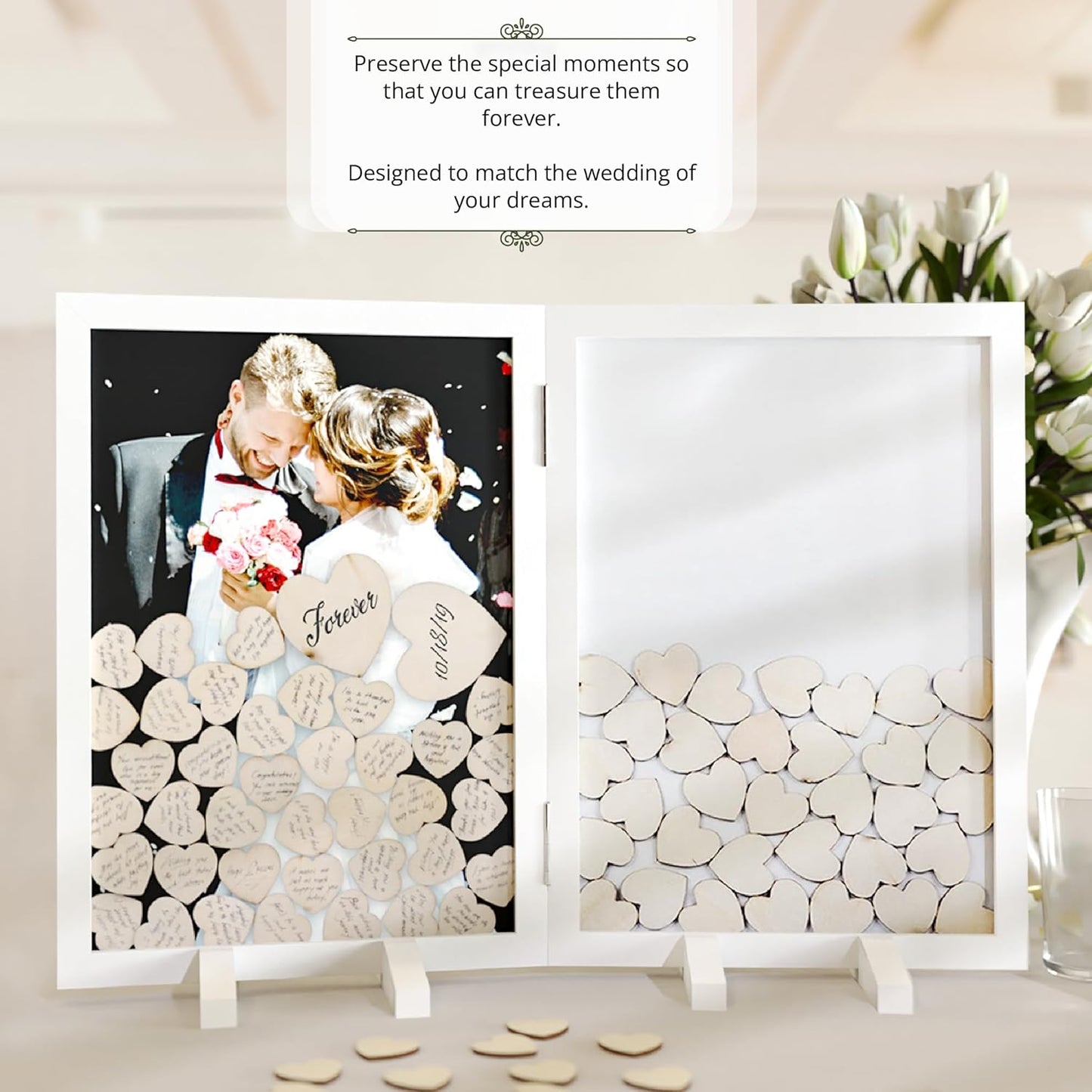 GLM Guest Book Alternative with Sign, 160 Hearts and 4 Large Hearts, Guest Book for Reception, Wedding Decor (White)