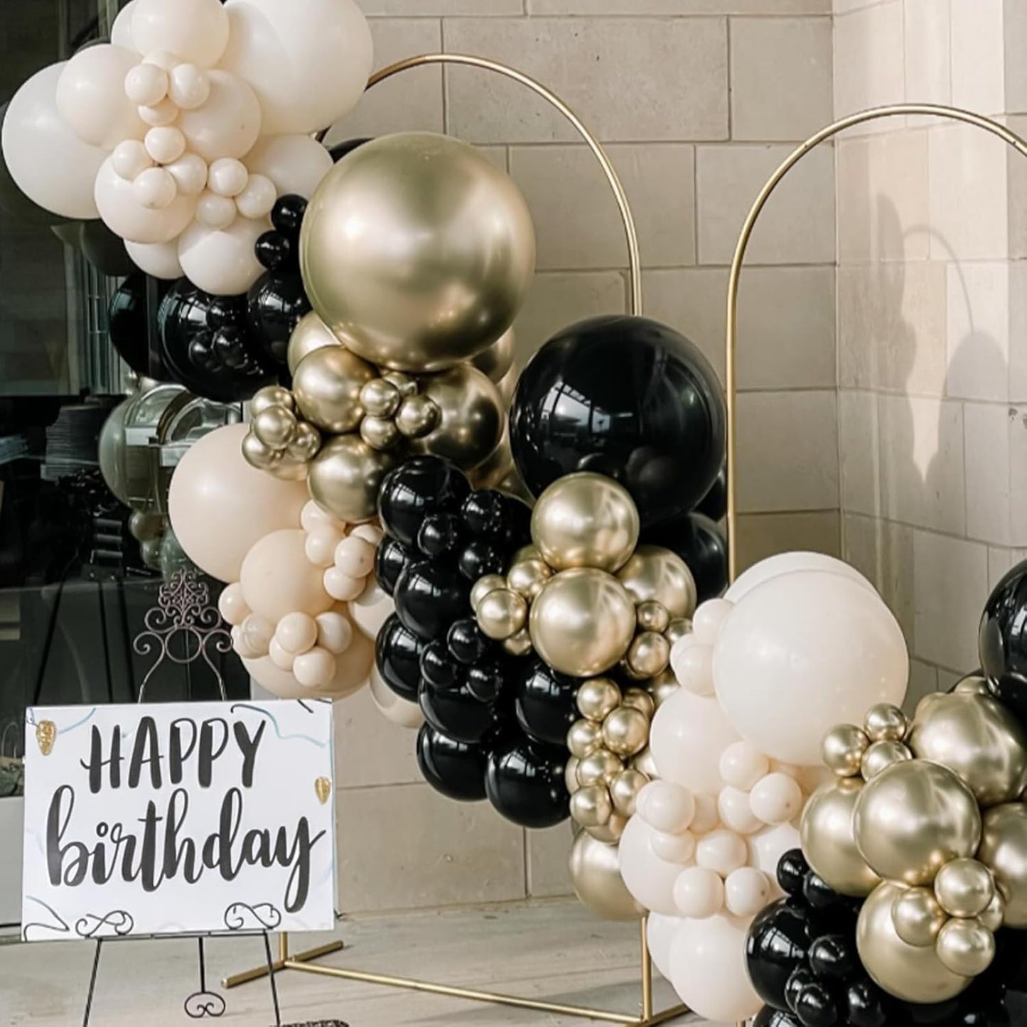 White Sand Black Balloons Set,12Inch Black Cream White Balloons for Wedding Bridal Shower Bachelorette Anniversary Birthday Party Decorations