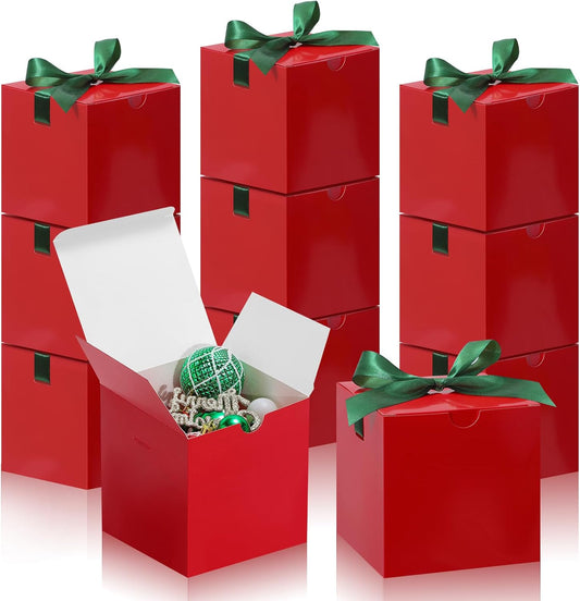 DOYIDE Small Gift Boxes, 20 Pack 5x5x5 Inch Red Elegant Paper Boxes with Ribbons, Crafting, Christmas Gift Box Wedding Party Favor, Cupcake, Candy, Bridesmaids Proposal Box