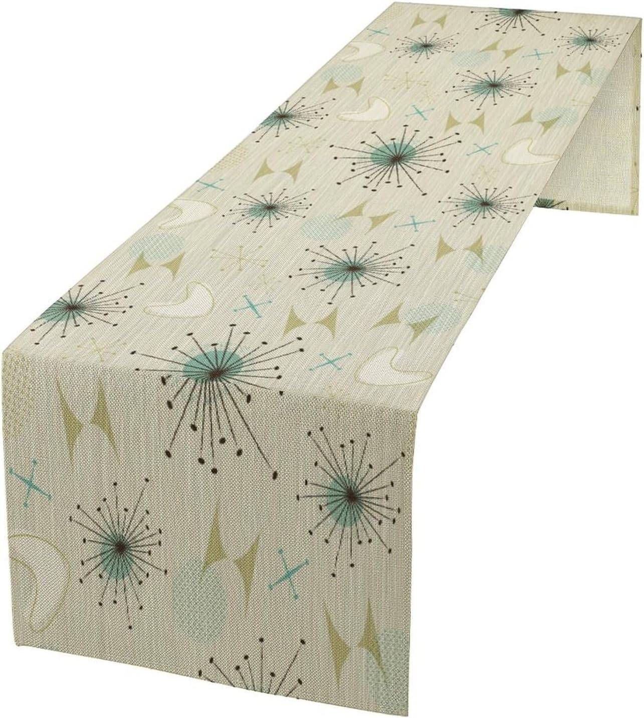 Mid Century Table Runner, Flag Retro Atomic Starburst 1950s Abstract Geometric Space Tabletop Decoration for Home Kitchen Restaurant Table Flag 13x60 Inch