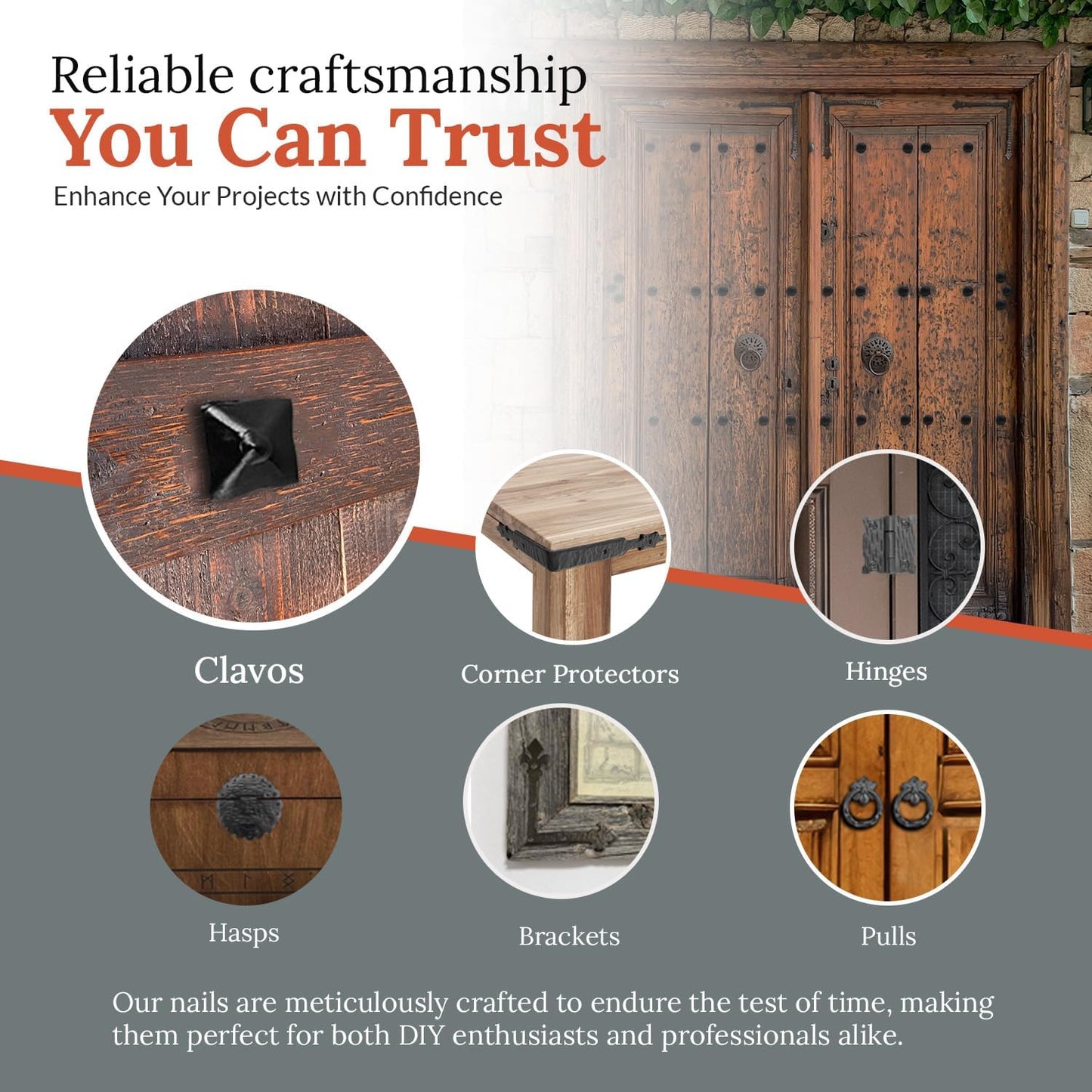 50 Pack 1.5" Square Head Iron Clavos Decorative Nails – Black – Handmade Rustic Square Fasteners for Farmhouse Shutters, Faux Wood Beams, Barn Doors, Shutters, and Gates – Ornamental Wood Accent