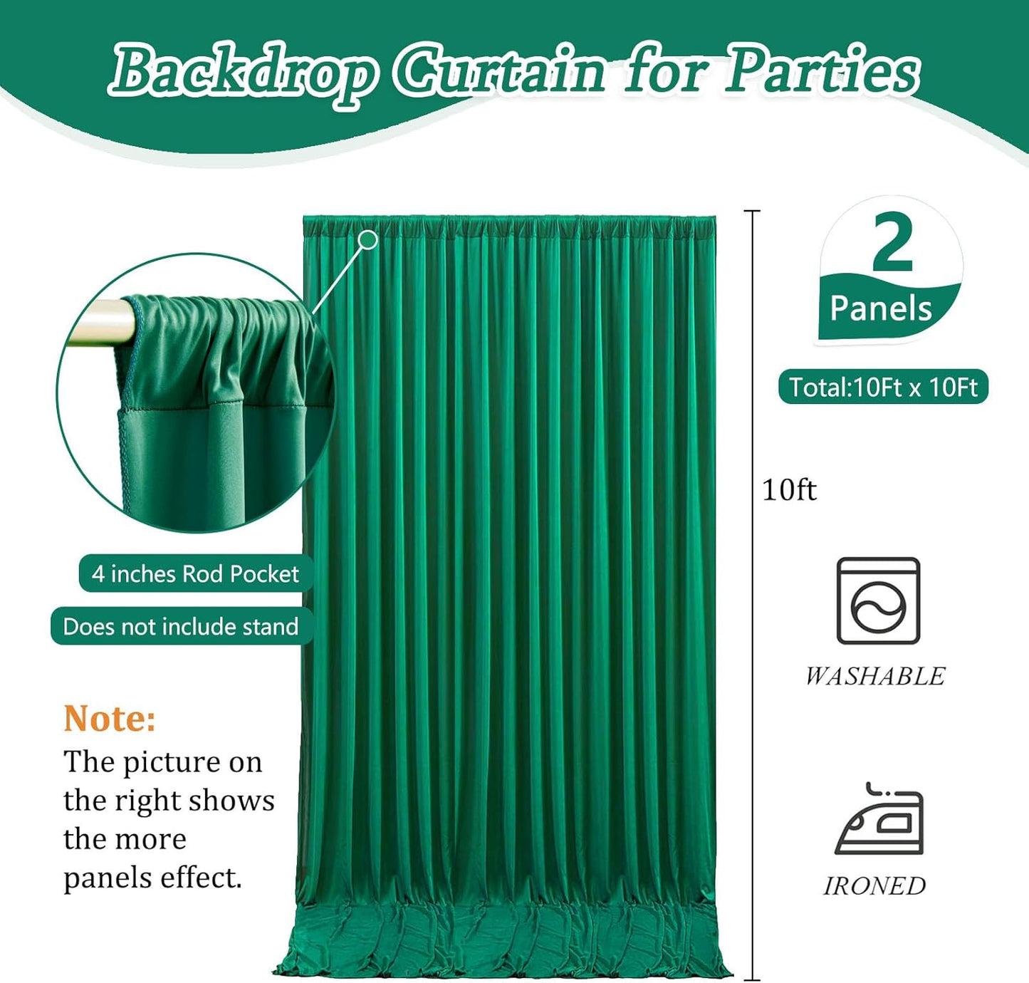 10 x 10 Feet Green Backdrop Curtain for Partie, Background Curtains for Photoshoot, Birthday, Wedding, Halloween, Thanksgiving, Christmas Day, New Year Party Decorations 5Ft x 10Ft, 2 Panels