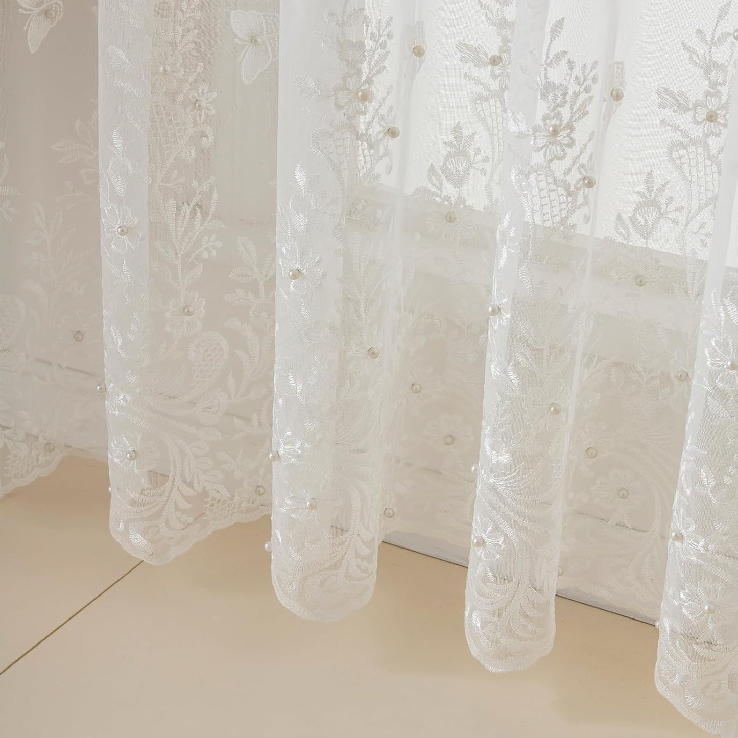 VISIONTEX White Voile Curtains, Decorative White Embossed Butterflies Rod Pocket Window Drapes for Home Kitchen, Living Room and Bedroom 54 x 84 Inch, Set of 2 Curtain Panels