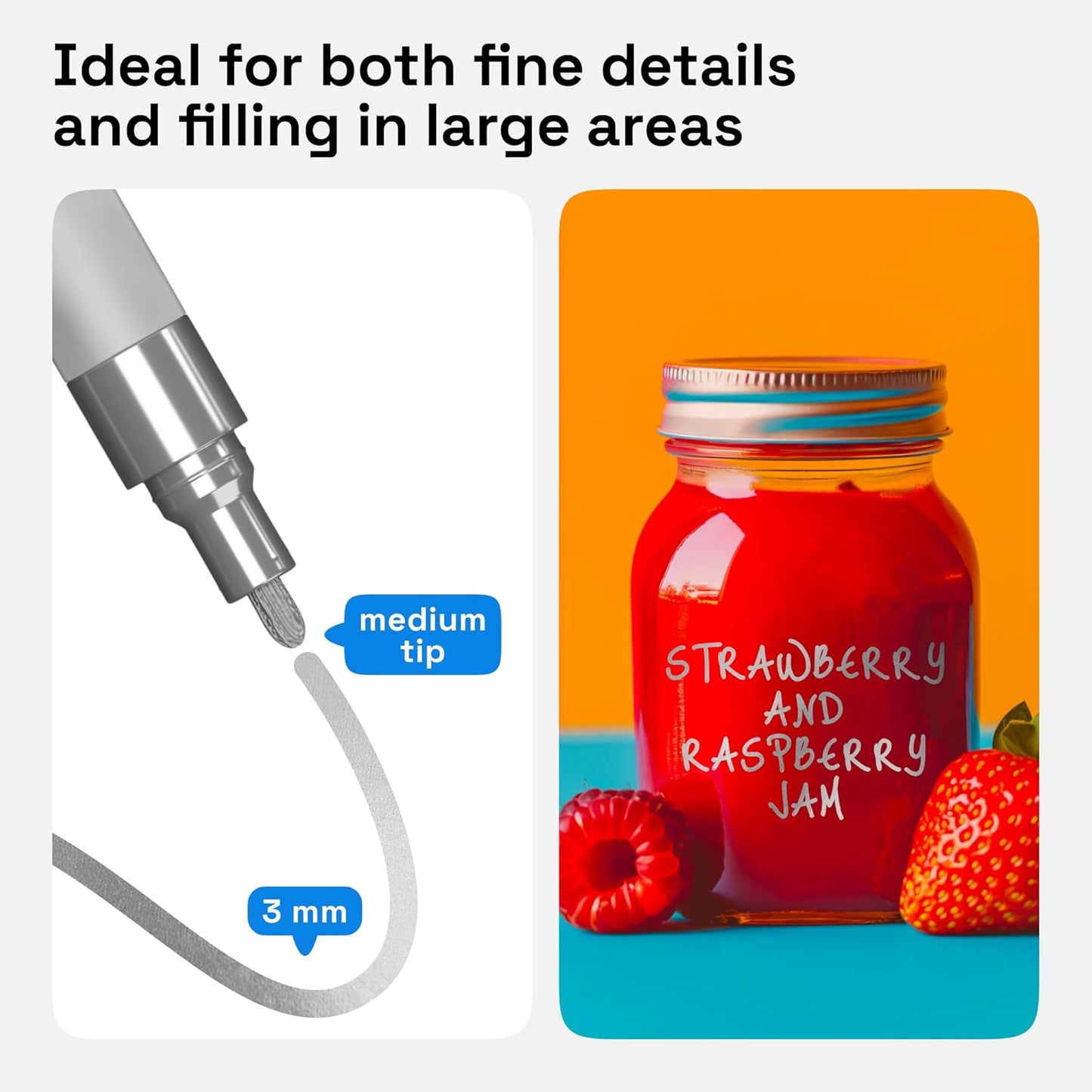 ARTISTRO 2 Silver Permanent Marker - Waterproof Markers for Tire, Fabric, Rocks, Glass, Ceramic, Wood, Paper - Oil Based Paint Pens - Medium Tip 3mm