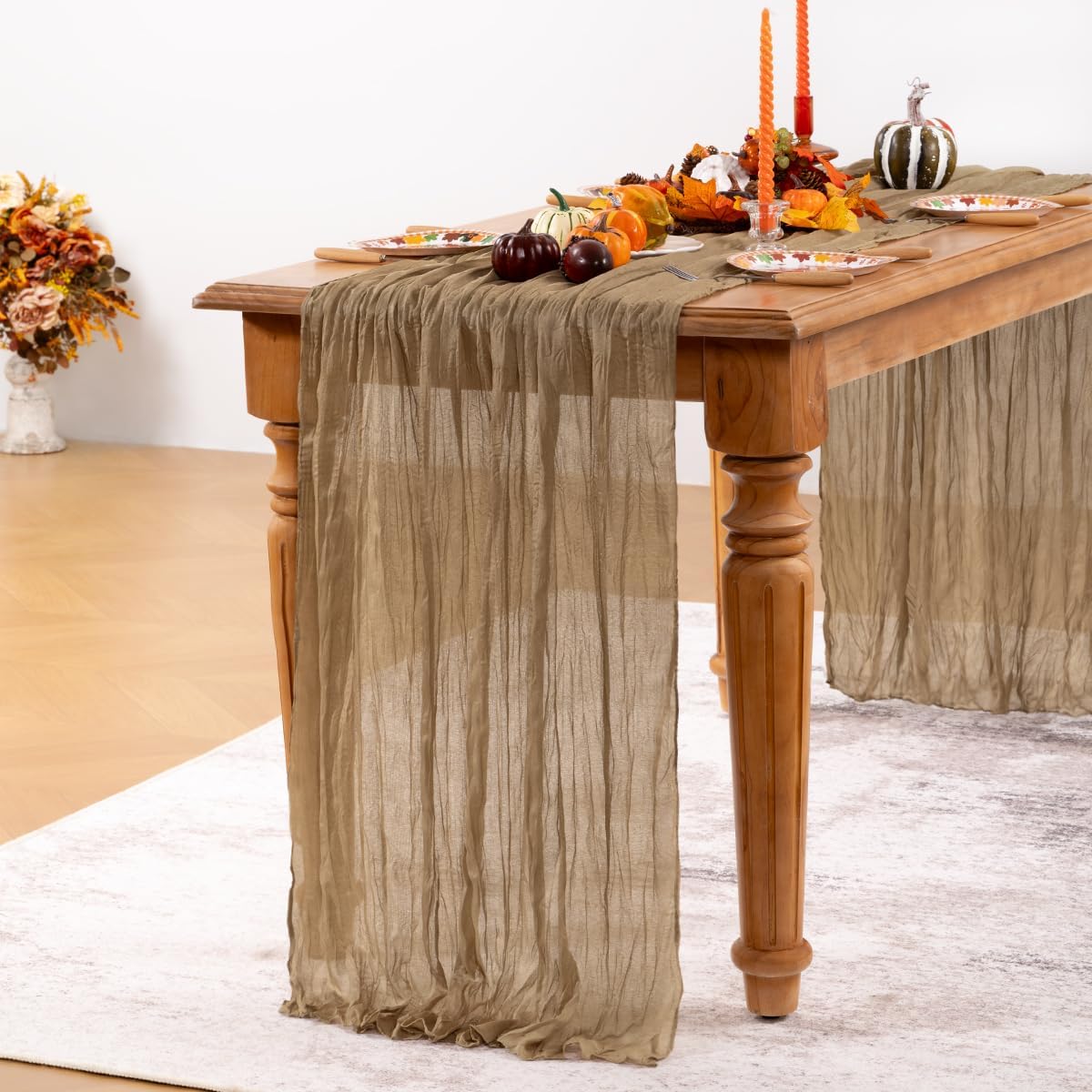 Nude Cheesecloth Table Runner 4 Pack Fall Table Runners Boho Gauze 120 Inches Coffee Cheese Cloth Fall Table Decorations for Thanksgiving Wedding Bridal Baby Shower Tea Party Decor