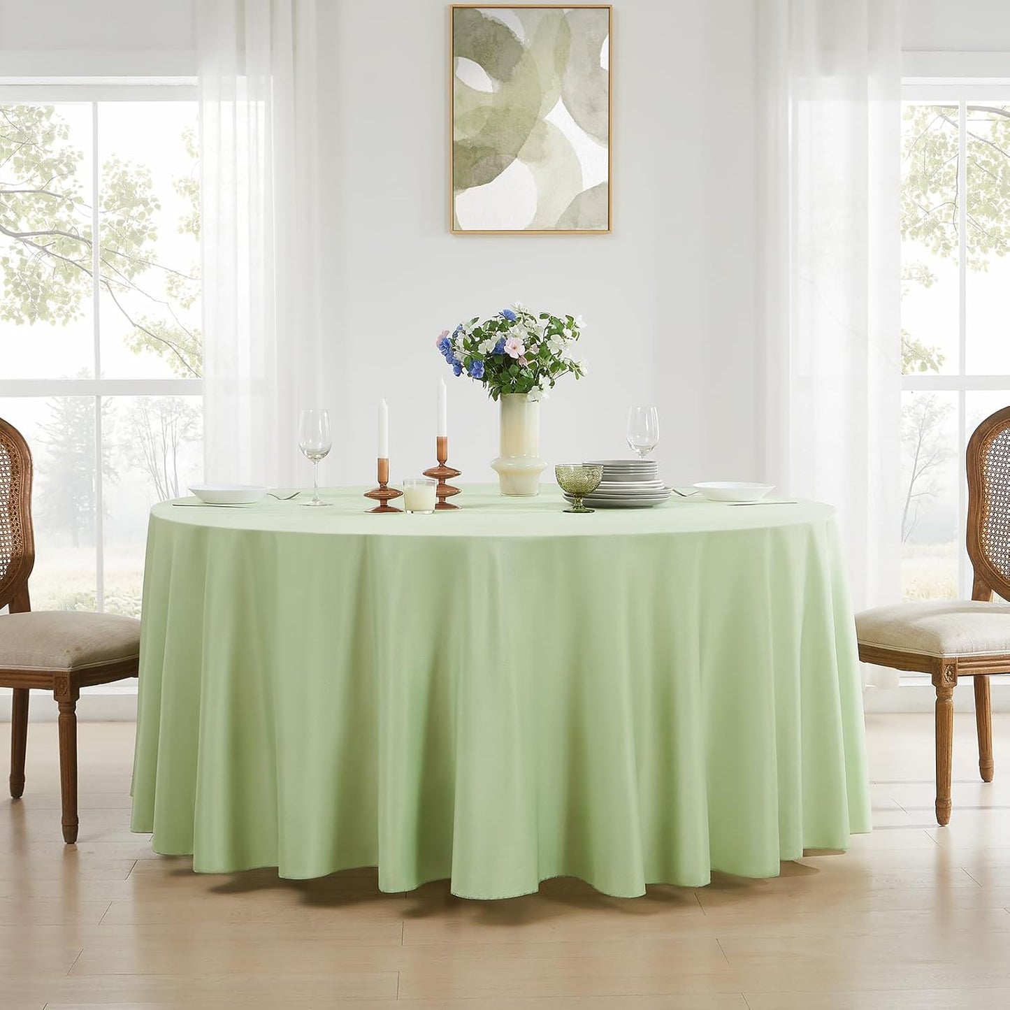 Round Tablecloth 120 Inch 2 Pack Sage Green Tablecloths Washable Decorative Linen Polyester Table Clothes Cover for Dining Table Banquets Buffet Parties and Wedding