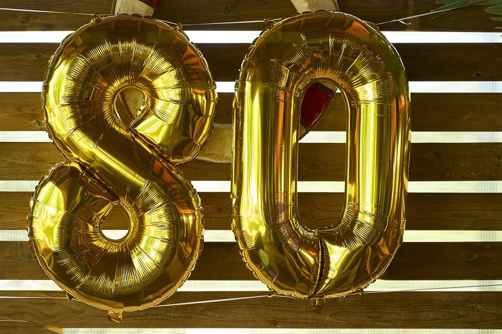 Gold Mylar Number 80 Balloon 40 inch, Number 80 Birthday Balloon, Gold Foil 80 for 80 Birthday Party, Anniversary Celebration Number Decorations