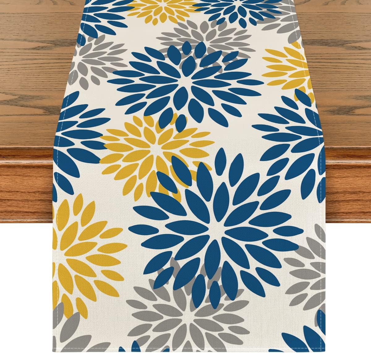 Artoid Mode Blue Dahlia Floral Pinnata Summer Table Runner, Spring Kitchen Dining Table Decoration for Home Party Decor 13x48 Inch