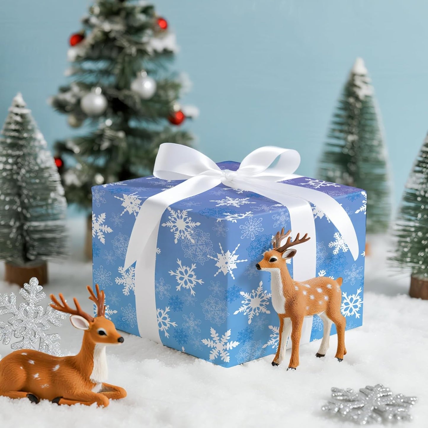 LeZakaa Christmas Wrapping Paper Roll, Purple Blue Snowflakes, Elegant Gift Wrap for Winter Holidays, Birthdays, Adults, Men, Women, Mini Roll 17 in x 16.4 Ft