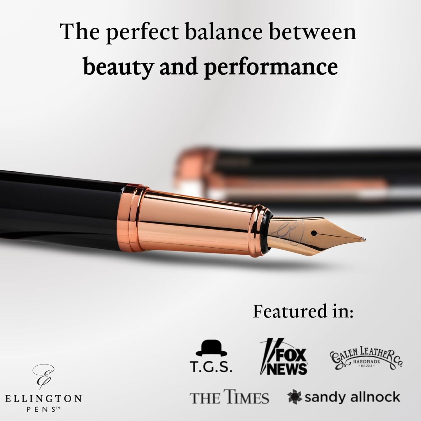 Ellington Pens Luxury Fountain Pen Set- Fountain Pens for Writing - Smooth Medium Nib - Includes Refillable Ink Converter, 3 Ink Cartridges [Black & Blue], Gift Box - Elegant Calligraphy