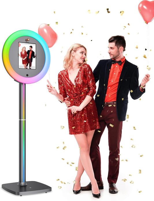 Portable Photo Booth, Photo Booth Machine Compatible with Any I-pad,PhotoBooth Stand Shell with Cyratok,APP & Remote Control RGB Ring Lights,Music Sync Selfie Photo Booth for Parties,Wedding &Events
