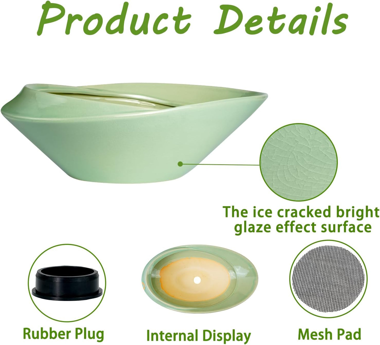 Bonsai Pot - 12 Inch Ceramic Planter Pot with Drainage Hole Large Modern Planter Decorative Glazed Succulent Plant Pot for Indoor Outdoor Plants Green