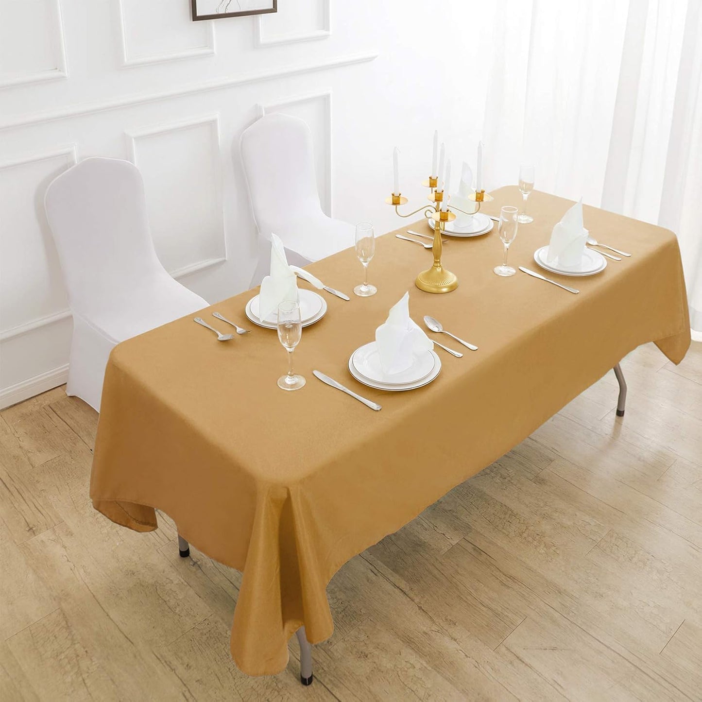 Rectangle Tablecloth 60x120 inch Washable Polyester Fabric Table Cloth for Wedding Party Dining Banquet Decoration（60x120, Gold）