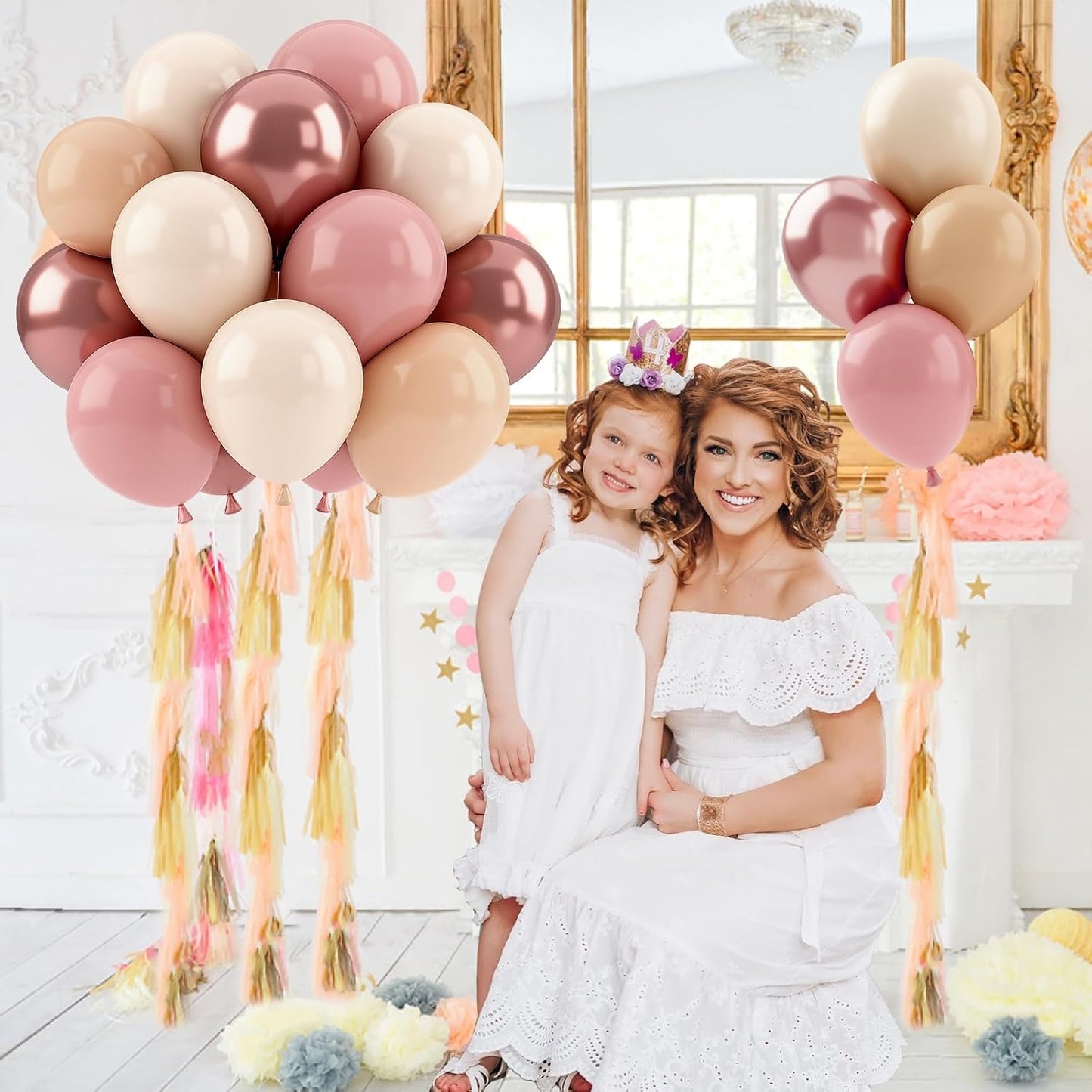 Patimate Retro Blush Pink Balloons Set, 50 pcs 12 inch Metallic Rose Gold Dusty Pink Pastel Orange Nude Latex Balloons Kit for Birthday Bridal Shower Bachelorette Boho Baby Shower Party Decorations