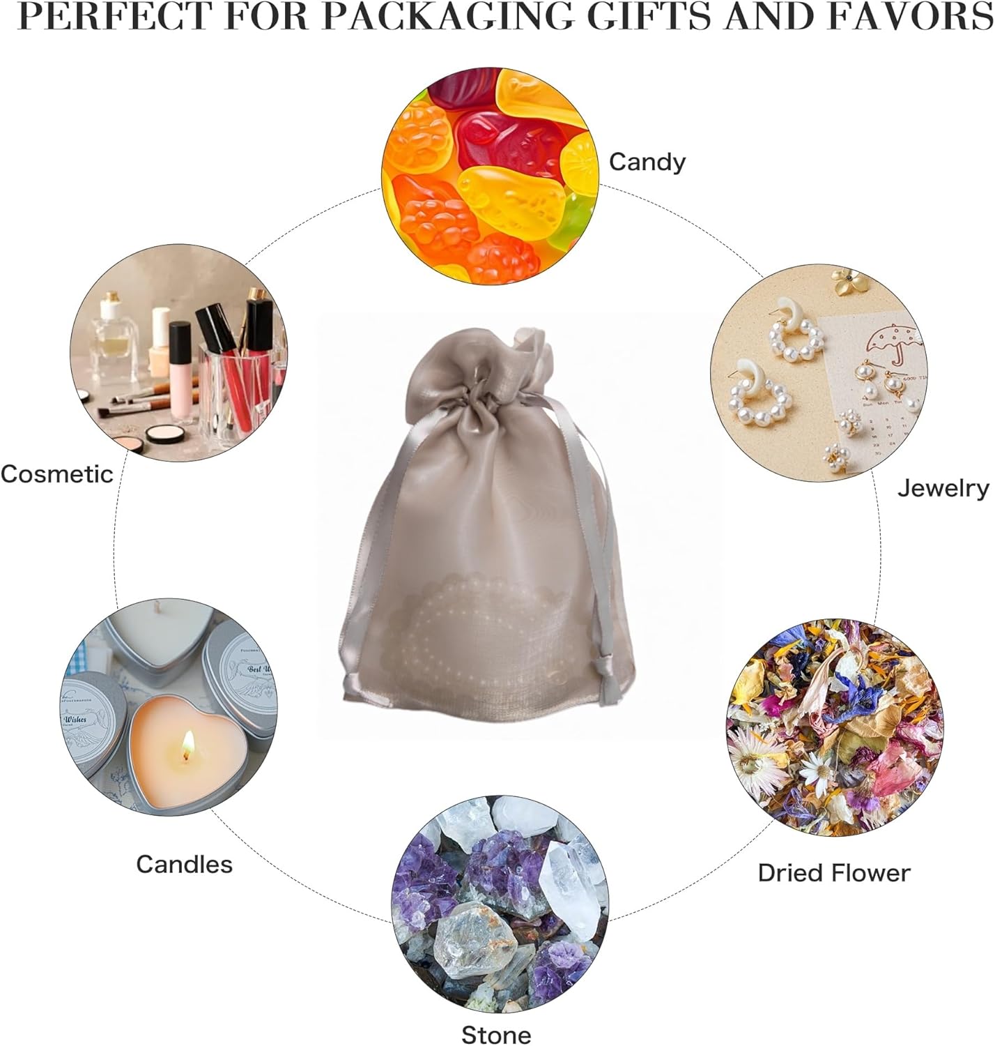 QIANF 20 Pcs Champagne Small Organza Bags 4X6 inch for Wedding Favors with Drawstring, Mini Mesh Gift Bags Jewelry Pouch for Candy Bridal Shower Party Favor Baby Shower Christmas