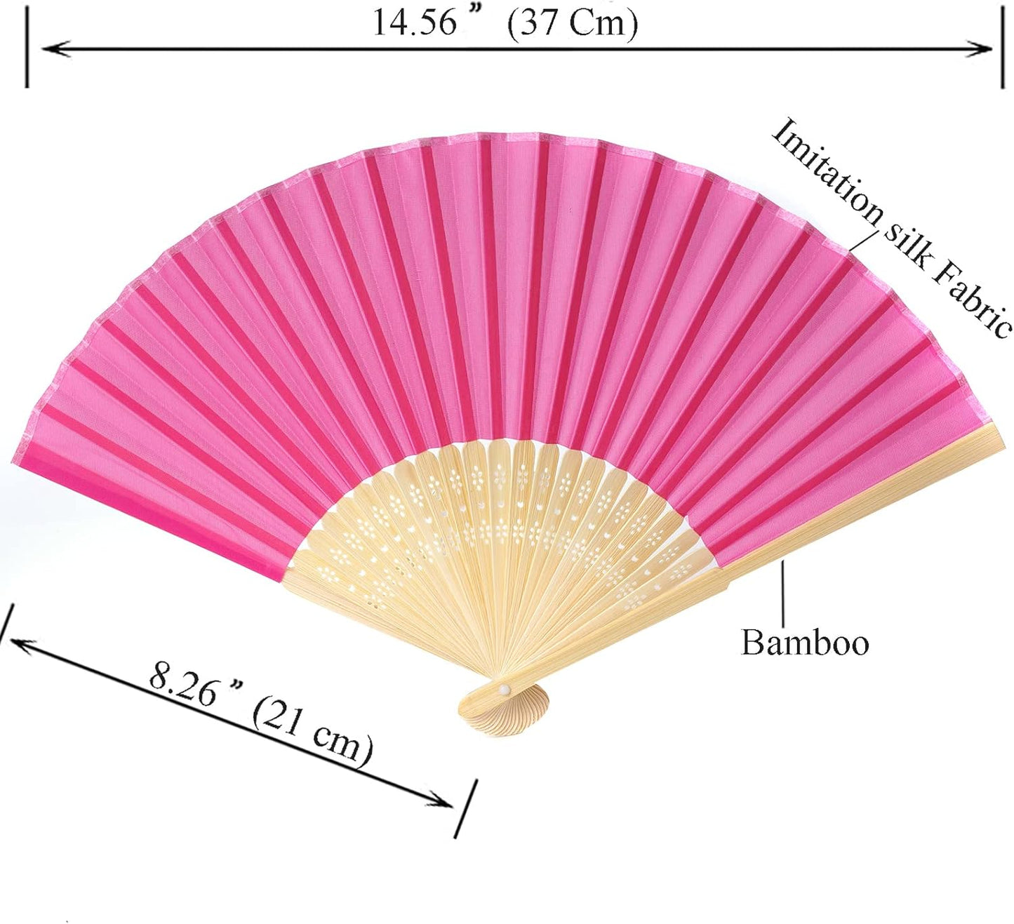 24pcs Imitated Silk Hand Fan Imitated Silk Fabric Bamboo Handheld Folded Fan Bridal Dancing Props Church Wedding Party Favors with Organza Bags (Hot Pink)