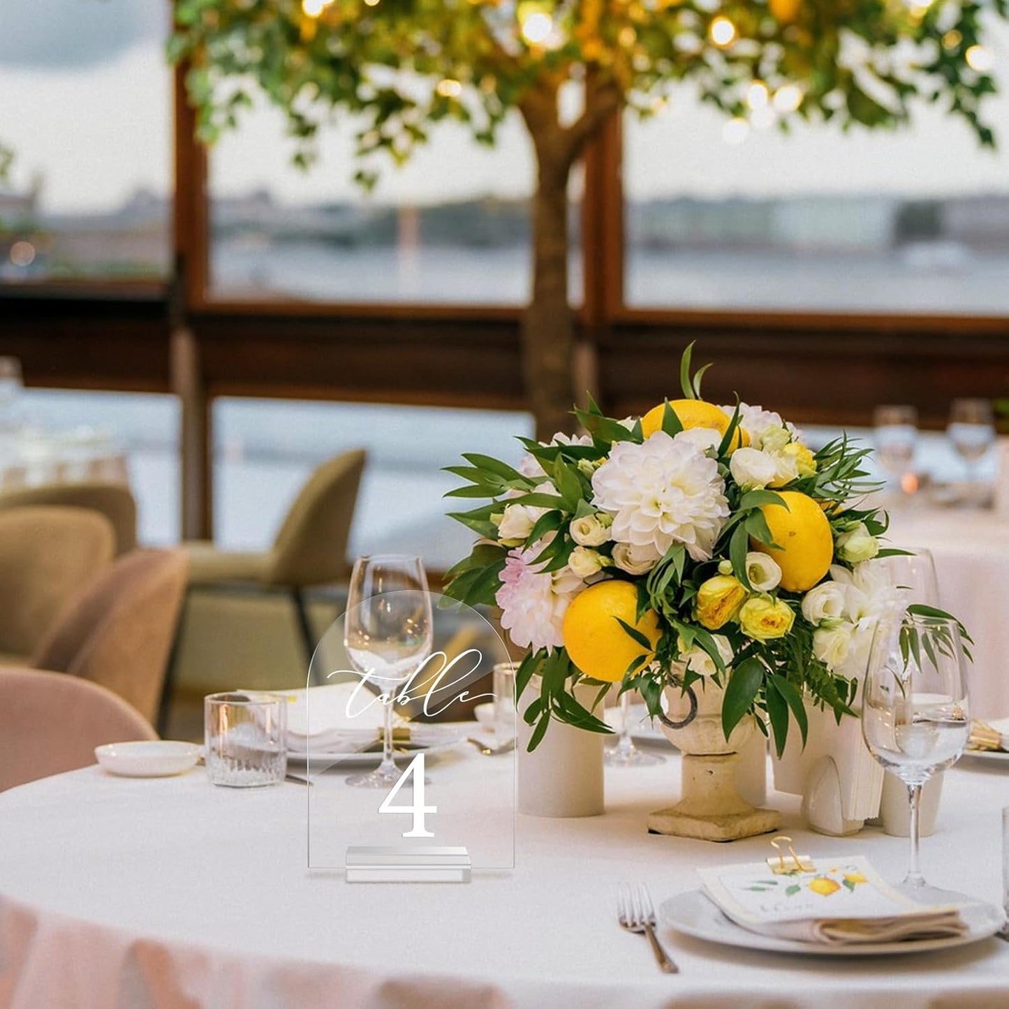 Arch Table Number 1-15 Clear Acrylic Tabletop Signs 5x7 Inch with Holder for Wedding Parties Anniversaries Reception Cafe Hotel Party Bar Business Event (1-15)