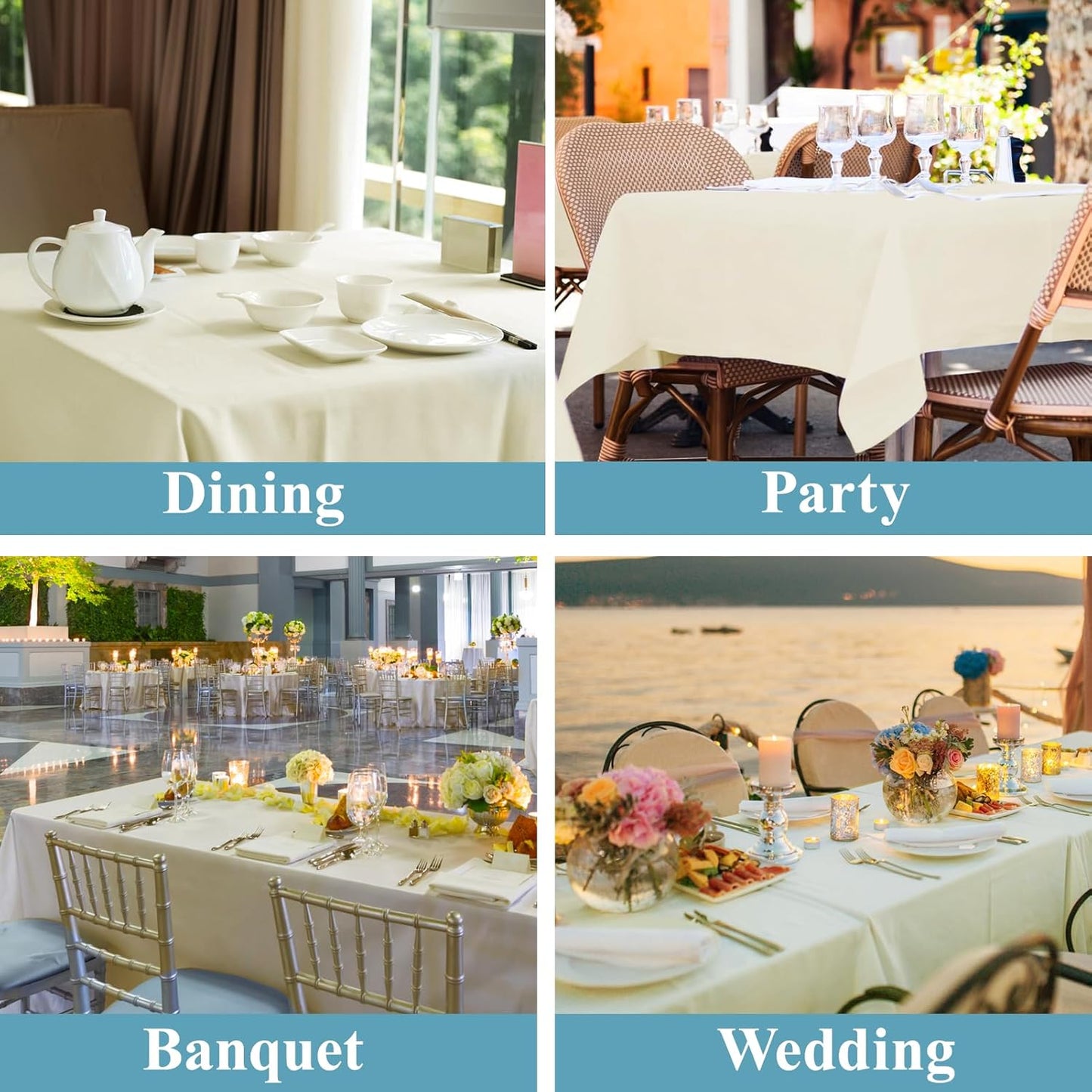 VidaFete Tablecloth 6 Pack 90 * 132inch Rectangle Table Cloth Polyester, Stain Wrinkle Resistant Polyester Dining Table Cover for Kitchen Dinning Party Wedding Rectangular Buffet Decoration(Ivory)