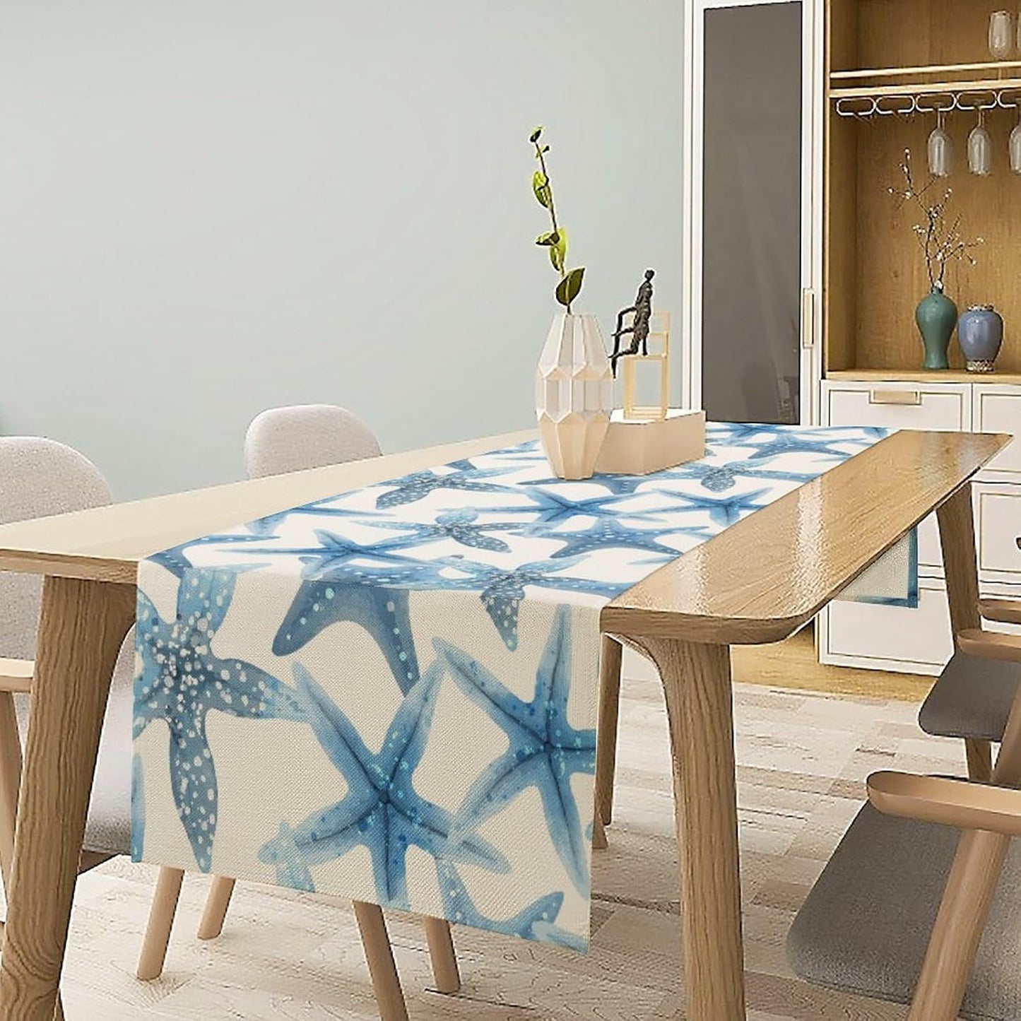 Starfish Plaid Table Flag Green Plaid and Marine Life Starfish Kitchen Table Flag Suitable for Birthday Party Restaurant Decoration Outdoor Picnic 13 * 60 Inch