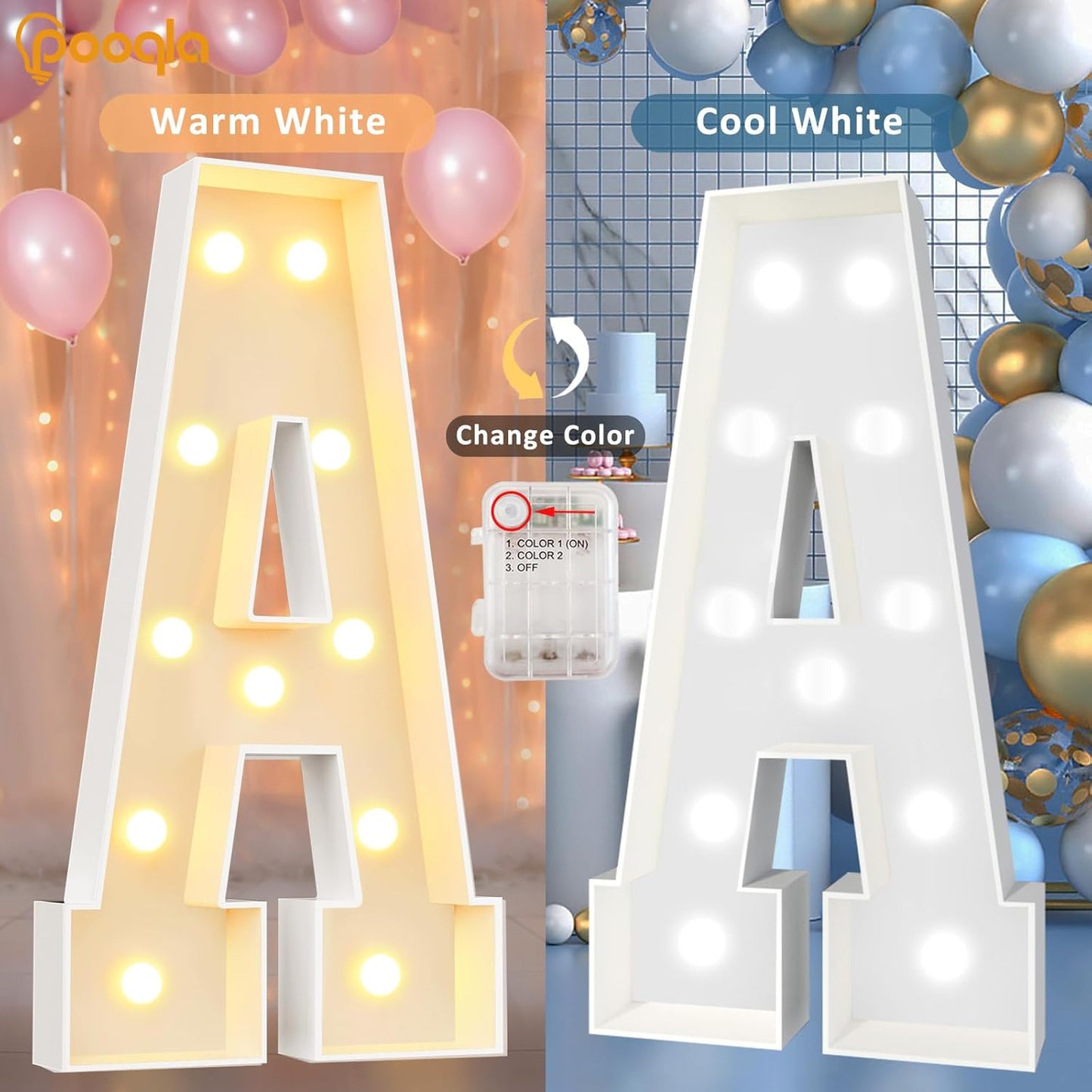 Pooqla 4 FT Marquee Light Up Letters, Giant LED Sign Cool White and Warm White Marquee Letter 4 Feet Tall, Big Mosaic Letter C for Balloons Birthday Party Anniversary Wedding Decorations