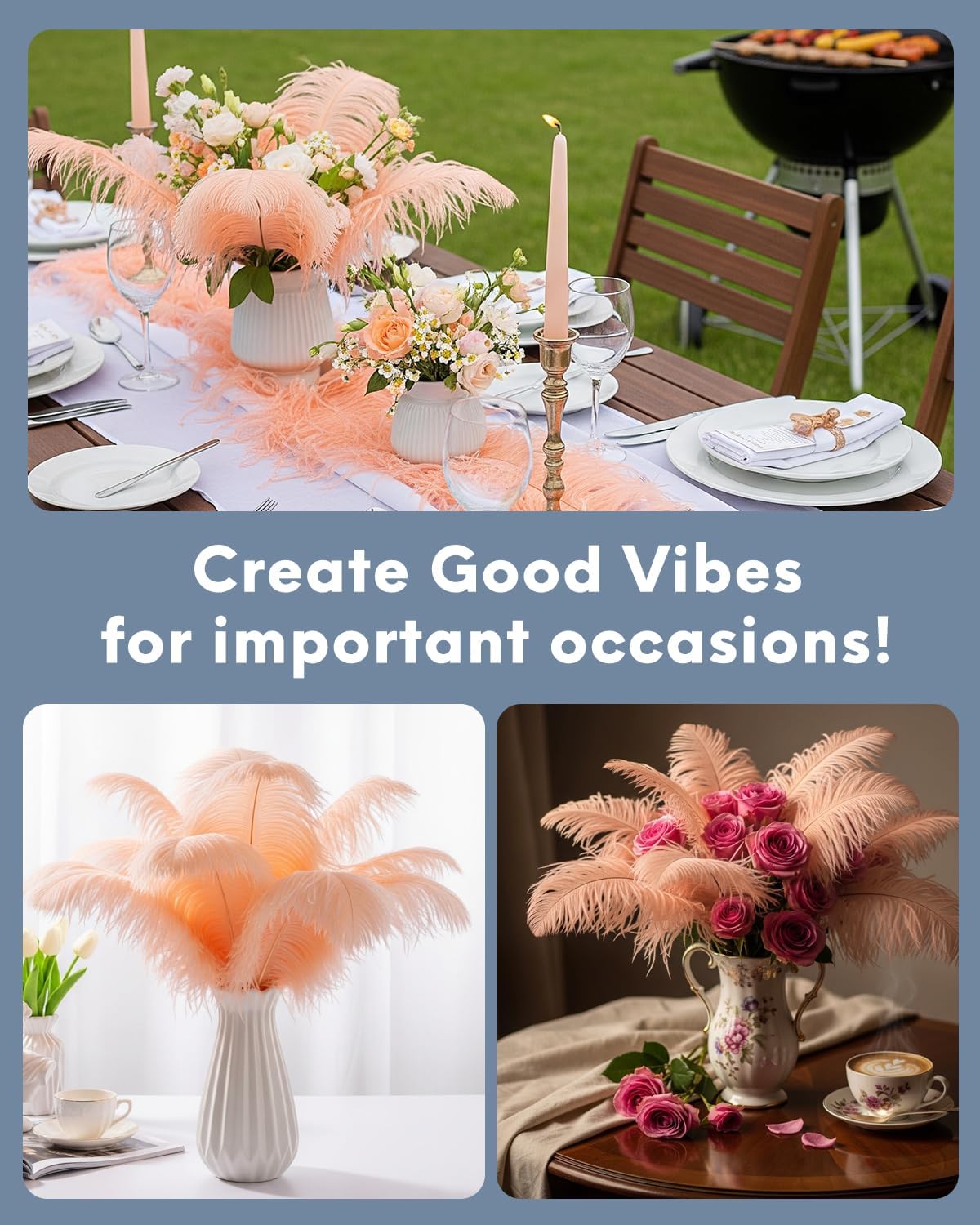 NEWONG 30pcs Champagne Ostrich Feathers Natural Bulk 8-10inch(20-25cm) Vase Craft Wedding Home Party Centerpieces Christmas Day Decoration