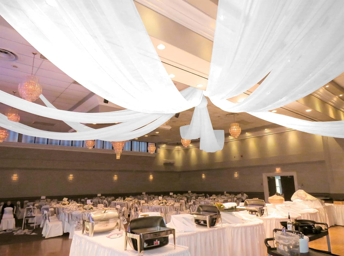 6 Panels White Ceiling Drapes for Wedding 5ftx15ft - Wedding Arch Draping Fabric Cheesecloth Sheer Curtain - Romantic Decorations for Party Banquet Ceremony Stage