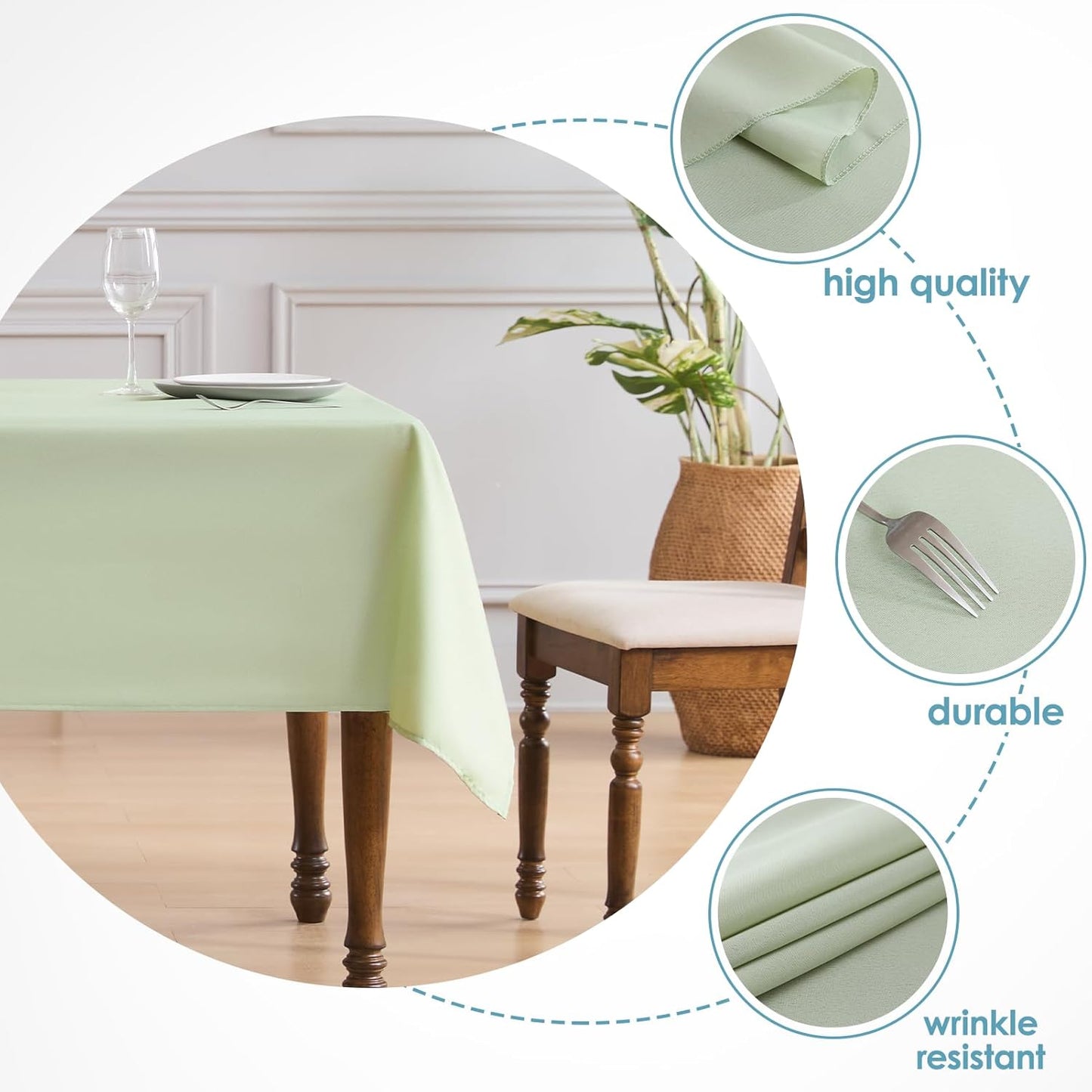 VidaFete Tablecloth 60*84inch Rectangle Table Cloth Polyester, Stain Wrinkle Resistant Polyester Dining Table Cover for Kitchen Dinning Party Wedding Rectangular Tabletop Buffet Decoration(Sagegreen)