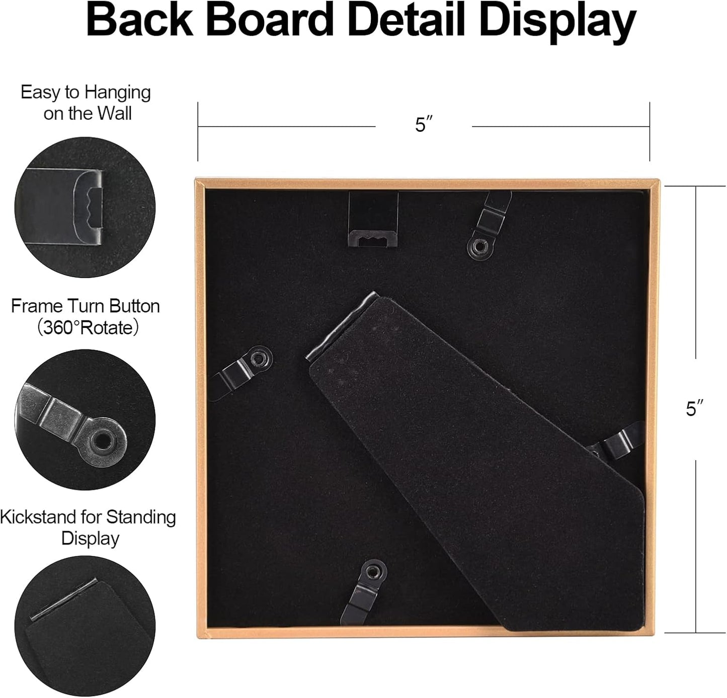 5x5 Picture Frames Gold - Brushed Brass Modern Simple Thin Aluminum Metal Photo Frame with HD Real Glass, Display for Tabletop and Wall Collage. (2 Pack)