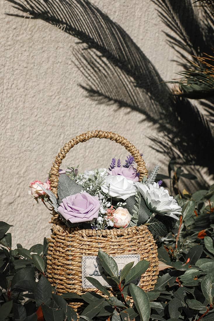 Floroom Artificial Flowers 25pcs Real Looking Lilac Foam Fake Roses with Stems for DIY Wedding Bouquets Bridal Shower Centerpieces Floral Arrangements Party Tables Home Decorations