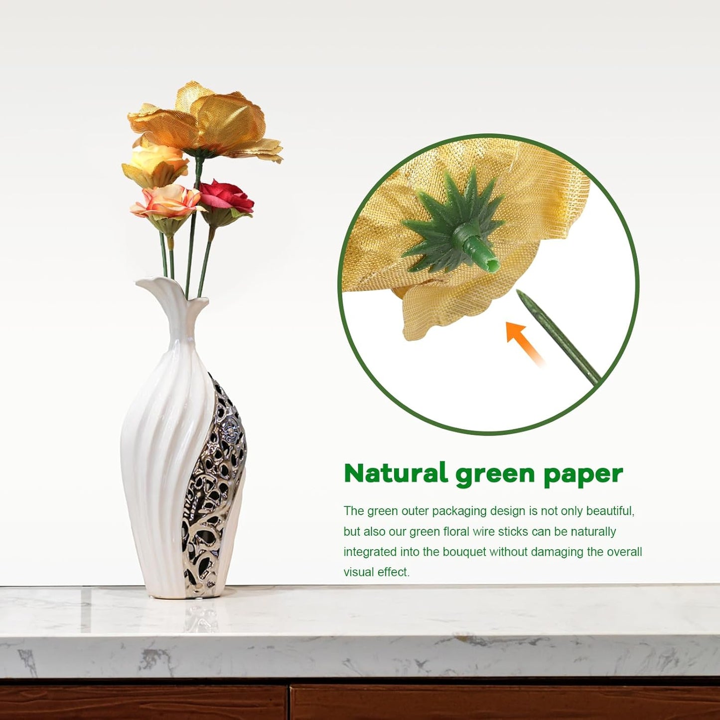 Anjmd 200 Pieces Floral Stem Wire, Artificial Flower Rod, Green Florist Wires for Flower Arrangement Supplies Crafts Bouquet Wreath Making (17CM)