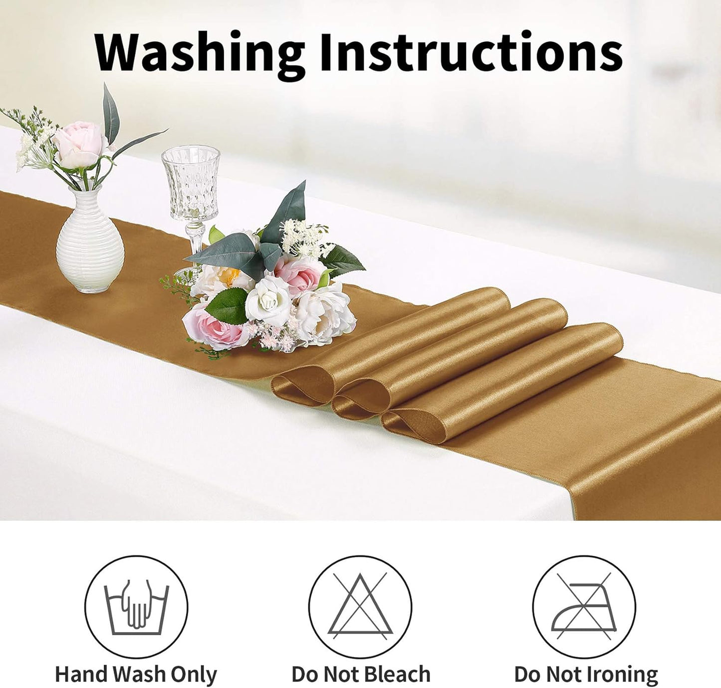 15-Pack Satin Table Runner Old Gold 12 x 108 inches Long, Table Runners for Wedding, Birthday Parties, Banquets Decorations（15 Pack, 12x108 Inch, Old Gold）