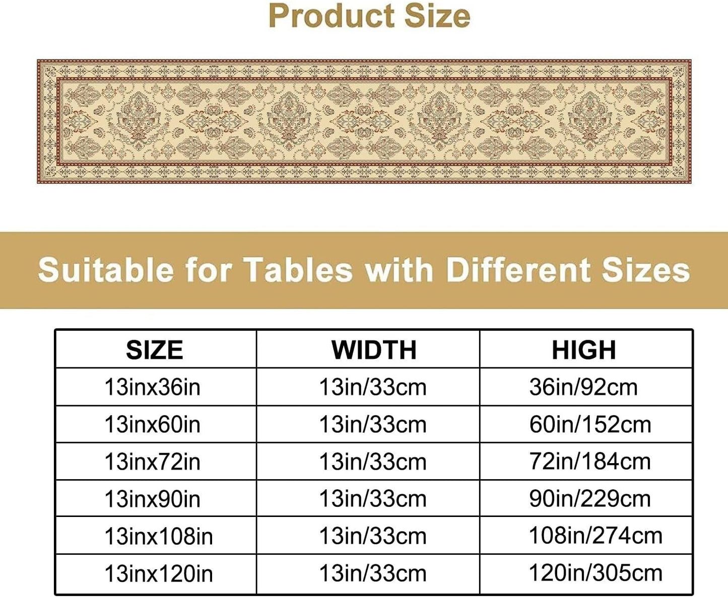 Vintage Farmhouse Flower Table Runner Boho Elegant Home Kitchen Table Dining Coffee Room Garden Party Wedding Decor 13x108in