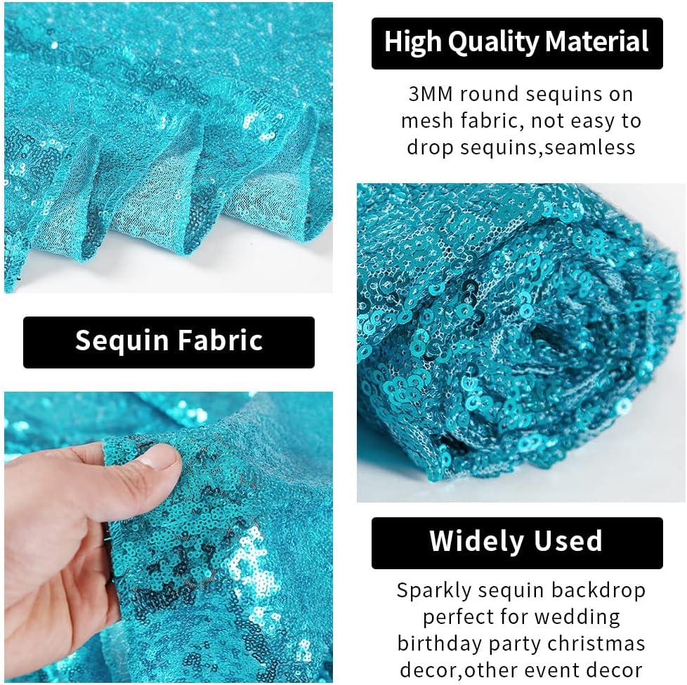 Hahuho Turquoise Sequin Backdrop Curtain, 4PCS 2FTx8FT Glitter Backdrop Curtain for Parties, Christmas, Wedding, Party Decoration（4 Panels, 2FT x 8FT, Turquoise