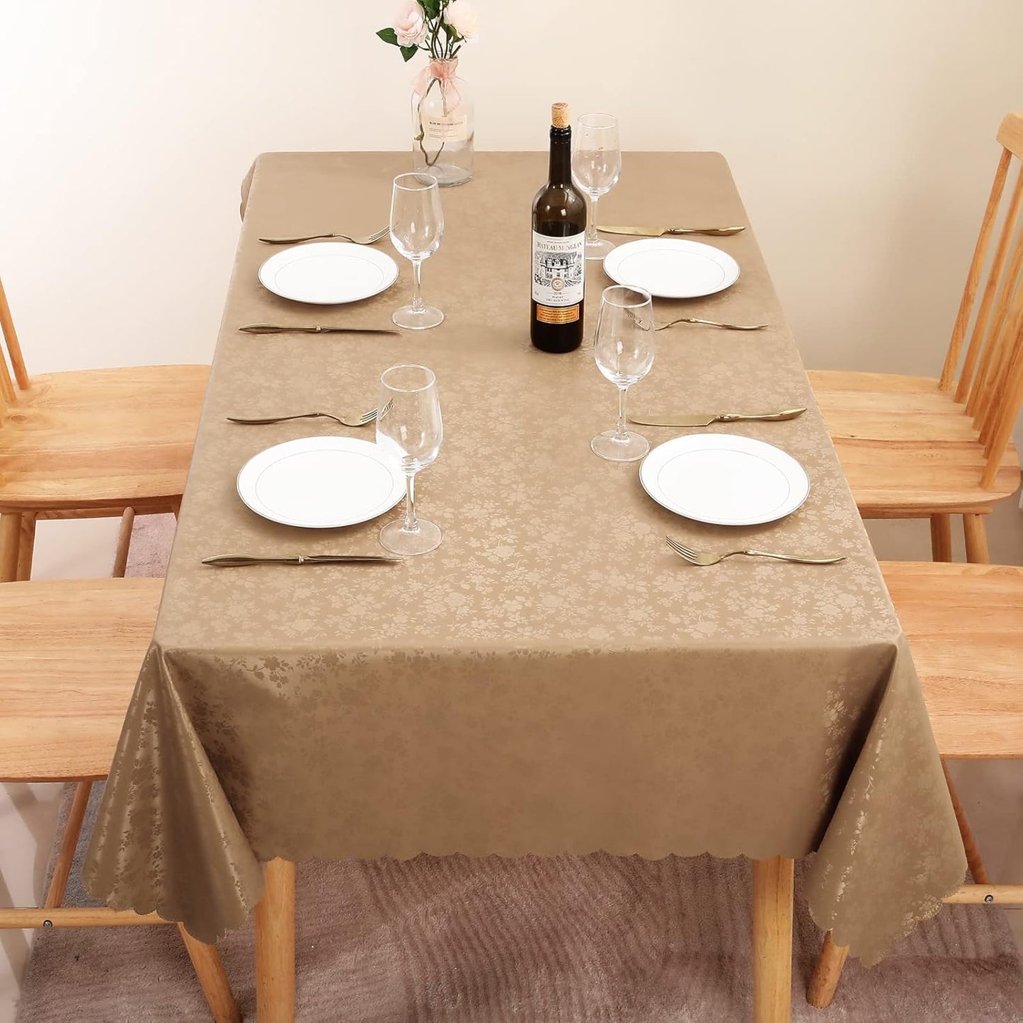 Smiry Rectangle Table Cloth, Waterproof Heavy Duty Vinyl Tablecloths, Wipeable Washable Table Cover for Kitchen and Dining Room (Brown, 60" X 102")