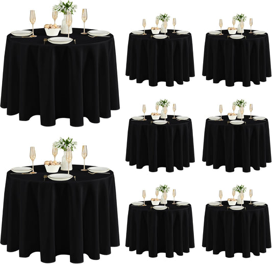 Fitable 8 Pack Round Tablecloths: Stain Resistant Wrinkle Free Circle Table Clothes, Washable Reusable Polyester Table Covers for Wedding Party Birthday Banquet Reception(Black, 120 Inch)