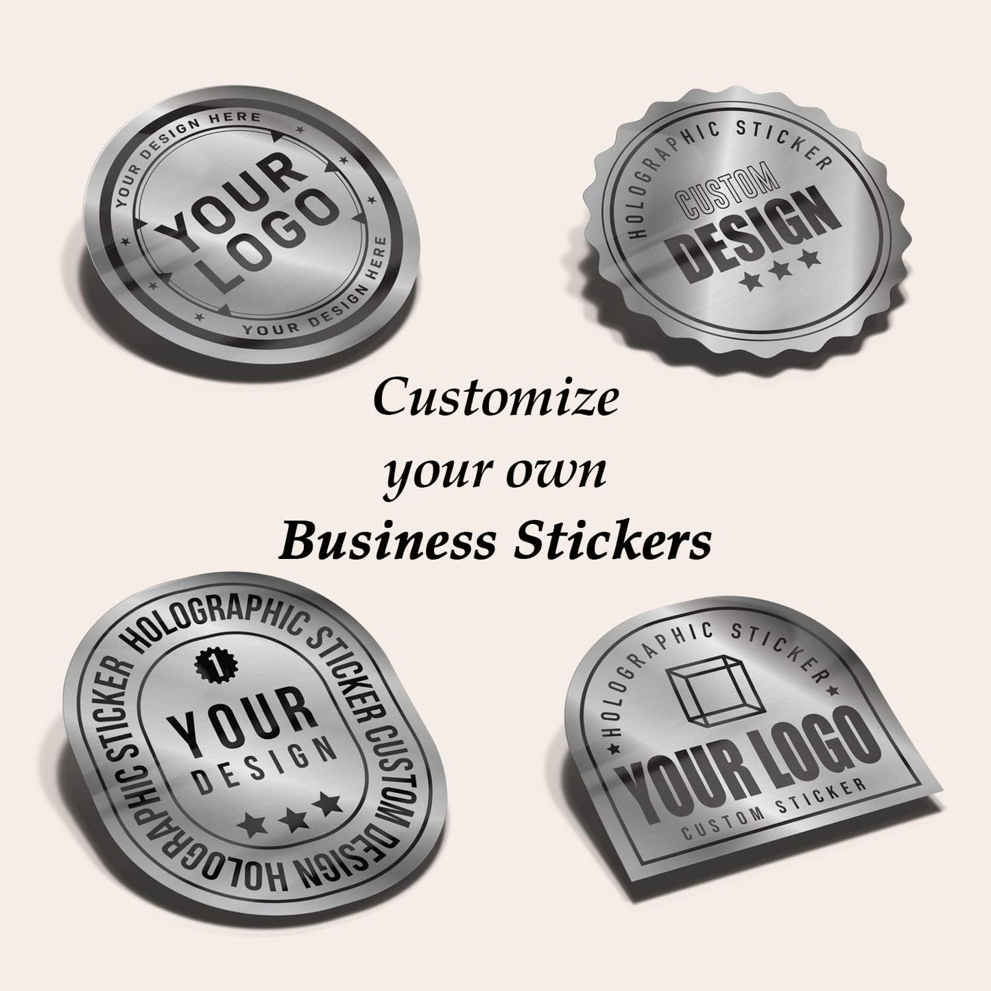 Custom Logo Stickers for Business, Personalised Logo Labels, Waterproof, Perfect for Branding & Packaging (Brushed Silver)