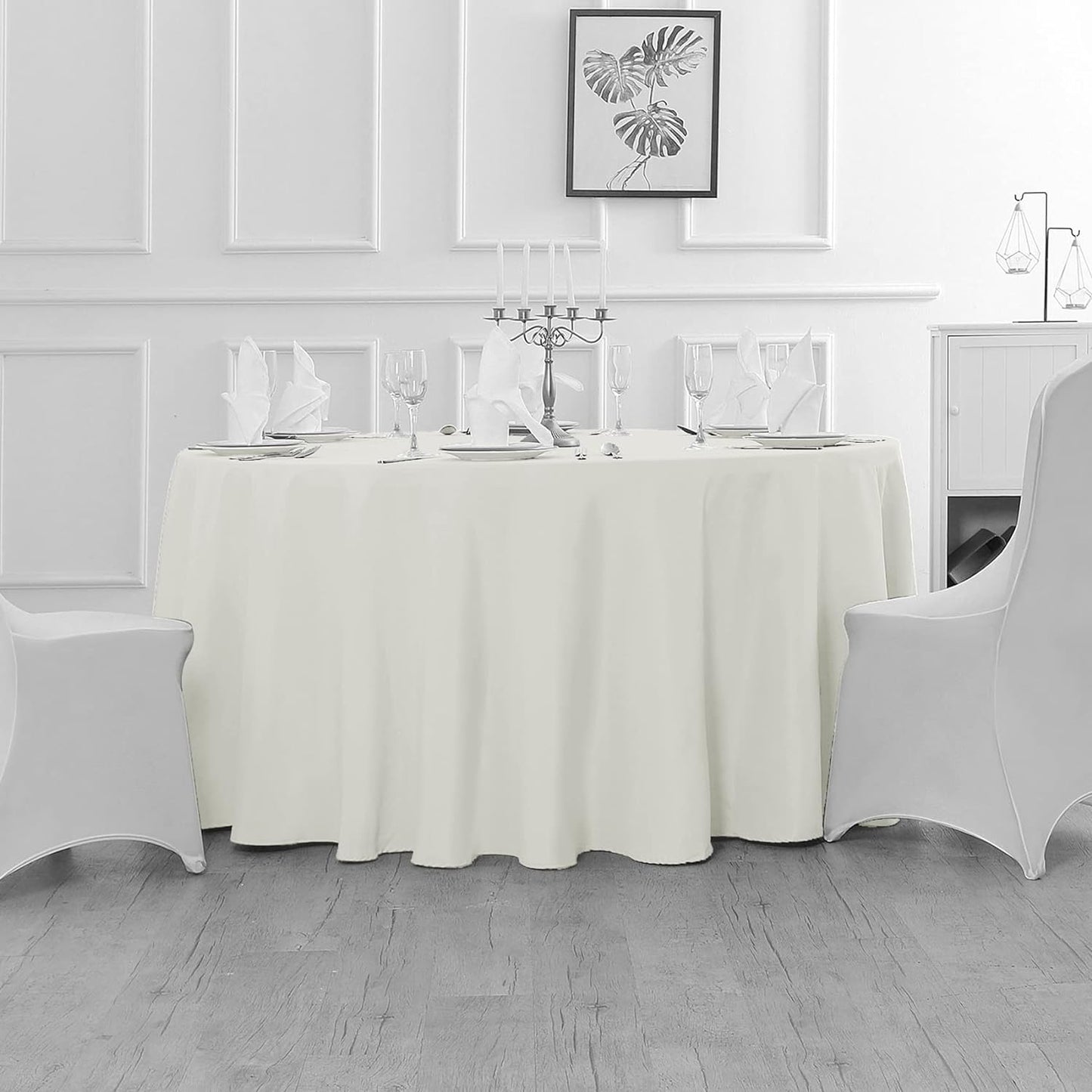 Fokitut 6 Pack Waterproof Round Tablecloth, 120 Inch, Stain Resistant and Wrinkle Polyester Table Cloth, Fabric Table Cover for Kitchen Dining, Wedding, Party, Holiday Dinner-Ivory