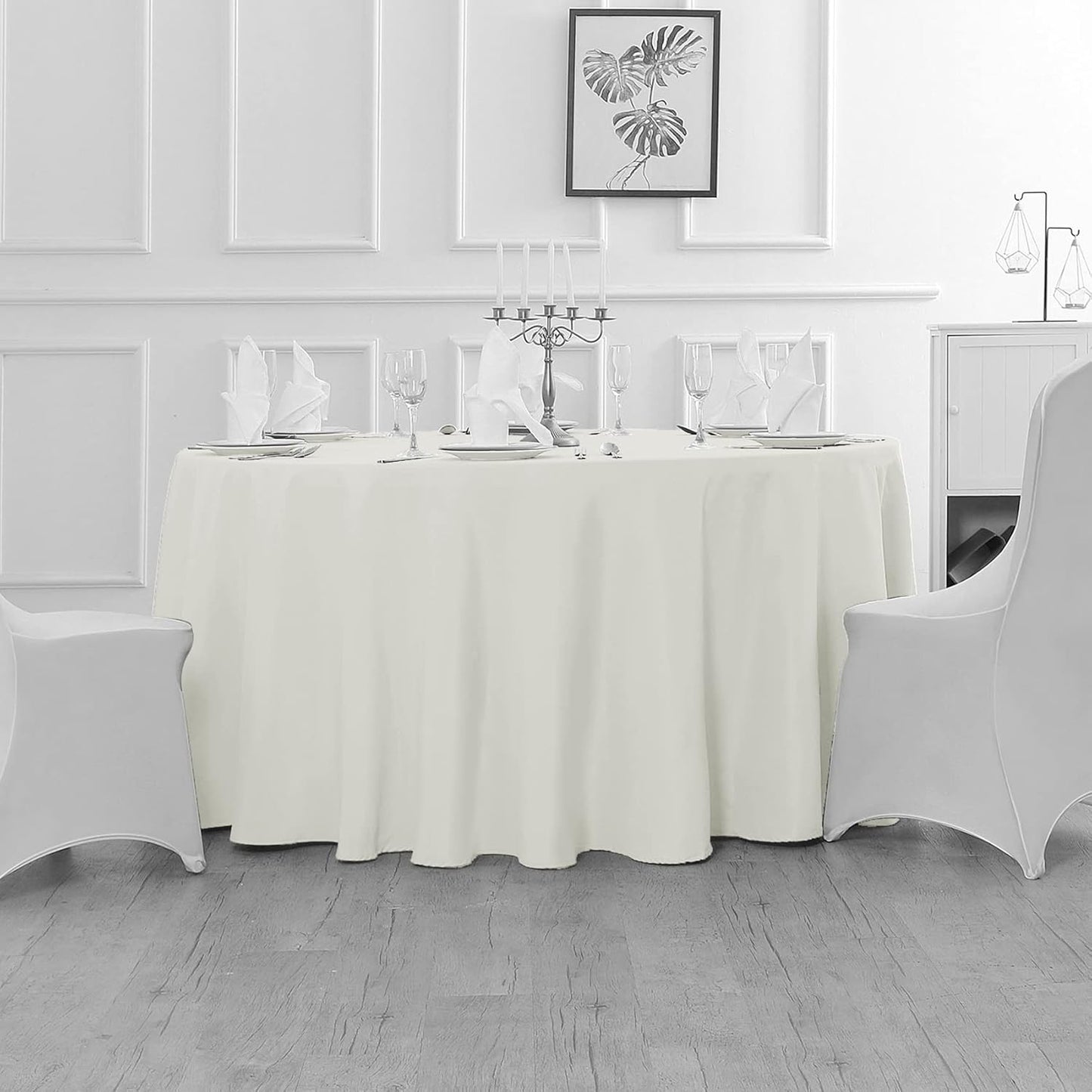 Fokitut 2 Pack Waterproof Round Tablecloth, 60 Inch, Stain Resistant and Wrinkle Polyester Table Cloth, Fabric Table Cover for Kitchen Dining, Wedding, Party, Holiday Dinner-Ivory