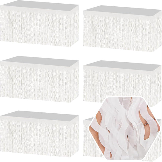 6 Pack 29 x108 Inch Macaron White Wave Foil Fringe Table Skirts Metallic Banner for Tinsel Streamer Garland Backdrop for Parade Floats, Mother's Day, Easter, Wedding, Birthday Party Decoration