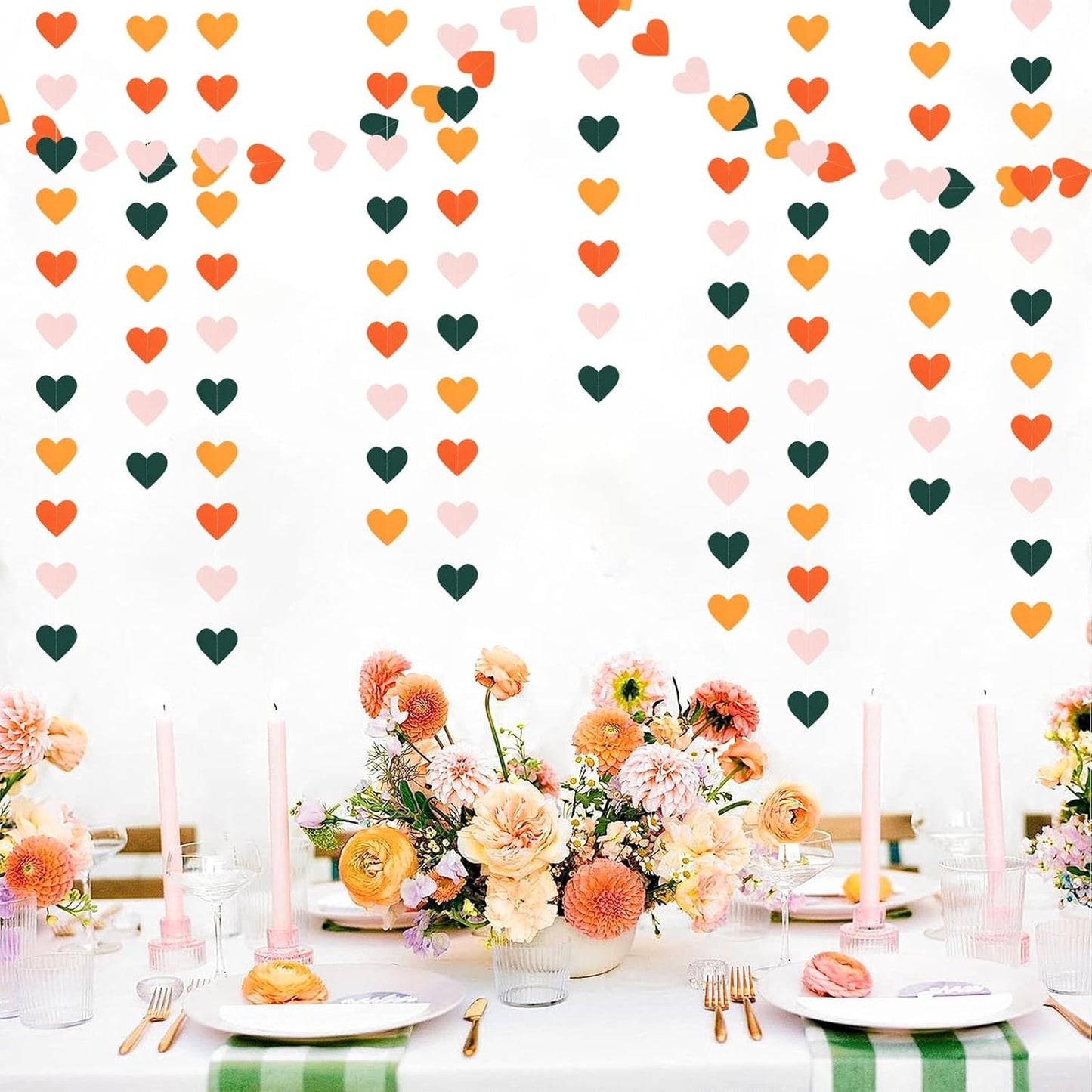 Pink Green Orange Party-Decorations Heart-Garland - 52ft Little Cutie Baby Shower Hanging Decoration Streamers Banner,Wedding Bridal Shower Birthday Spring Summer Fall Autumn Decor Panduola