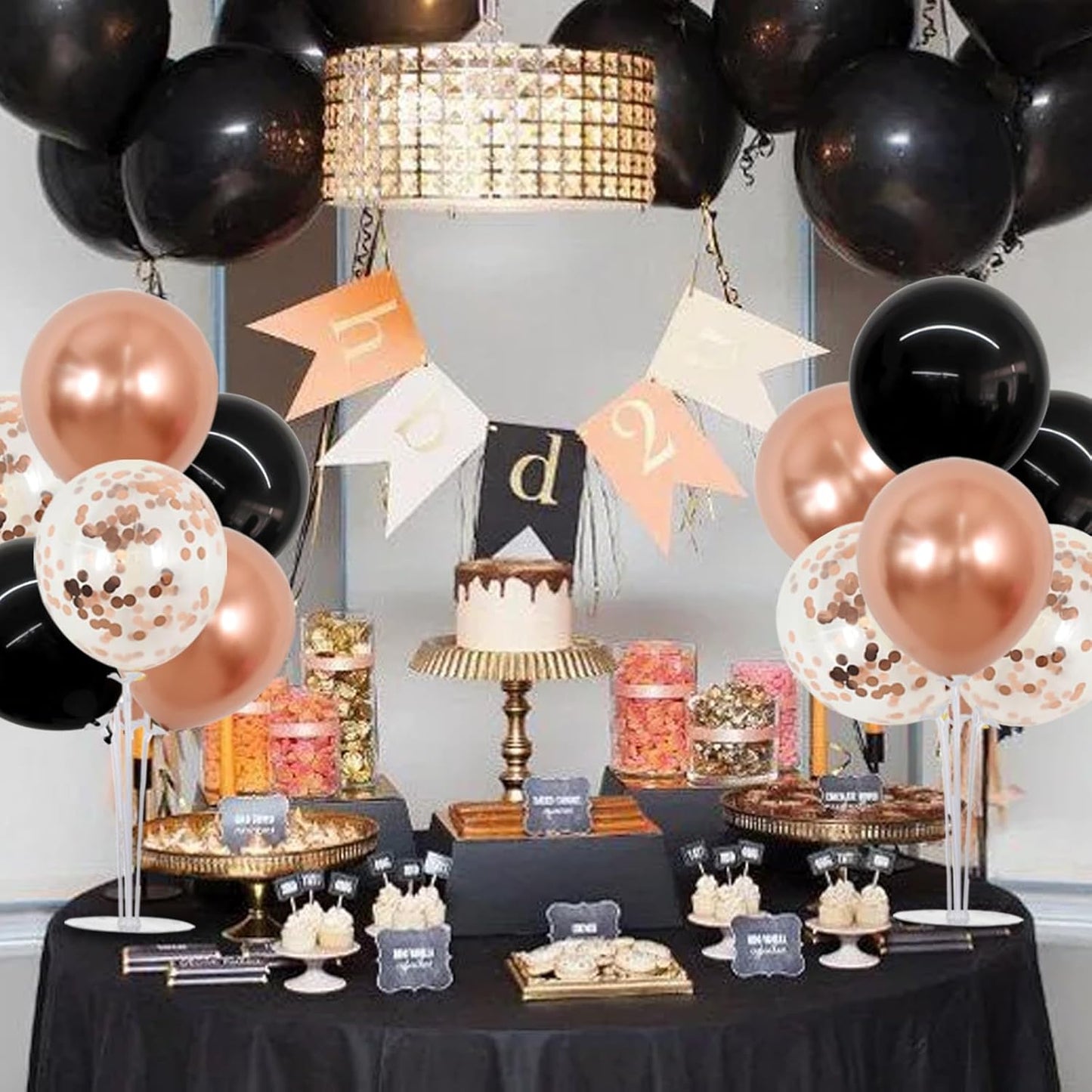 TONIFUL Black and Rose Gold Balloon Centerpieces for Table,Balloon Stand Kit for Bridal,Shower,Graduation,Wedding,Girl Party Decorations,New Year,Anniversary,Birthday Decorations for Women(4 Set)